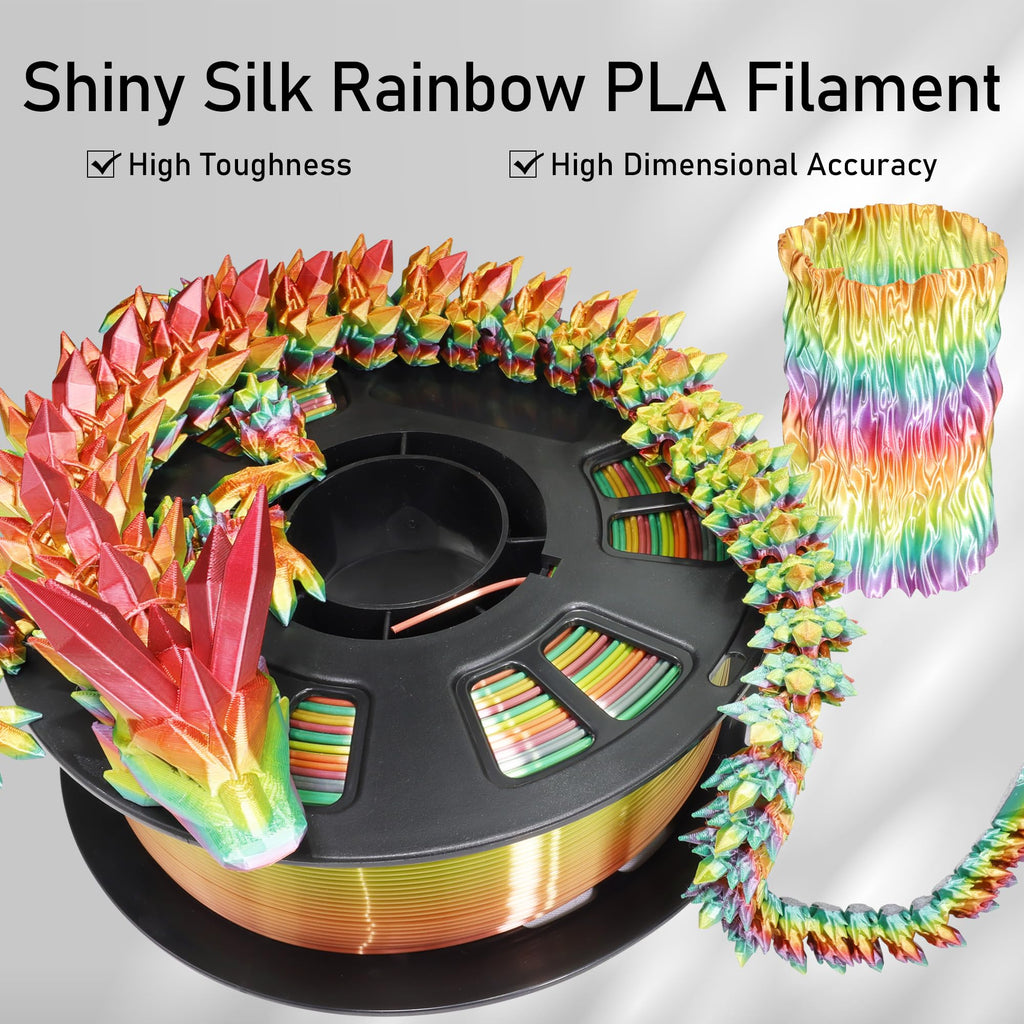 1.75mm PLA 3D Printer Filament Bundle: Glow in Dark Green/Blue/Purple/Rainbow, One Spool Clear Multi Colored, Each Spool 250g, Total 1.25Kg 3D Printing Material, 250g x 5 Spools Glow in Dark PLA