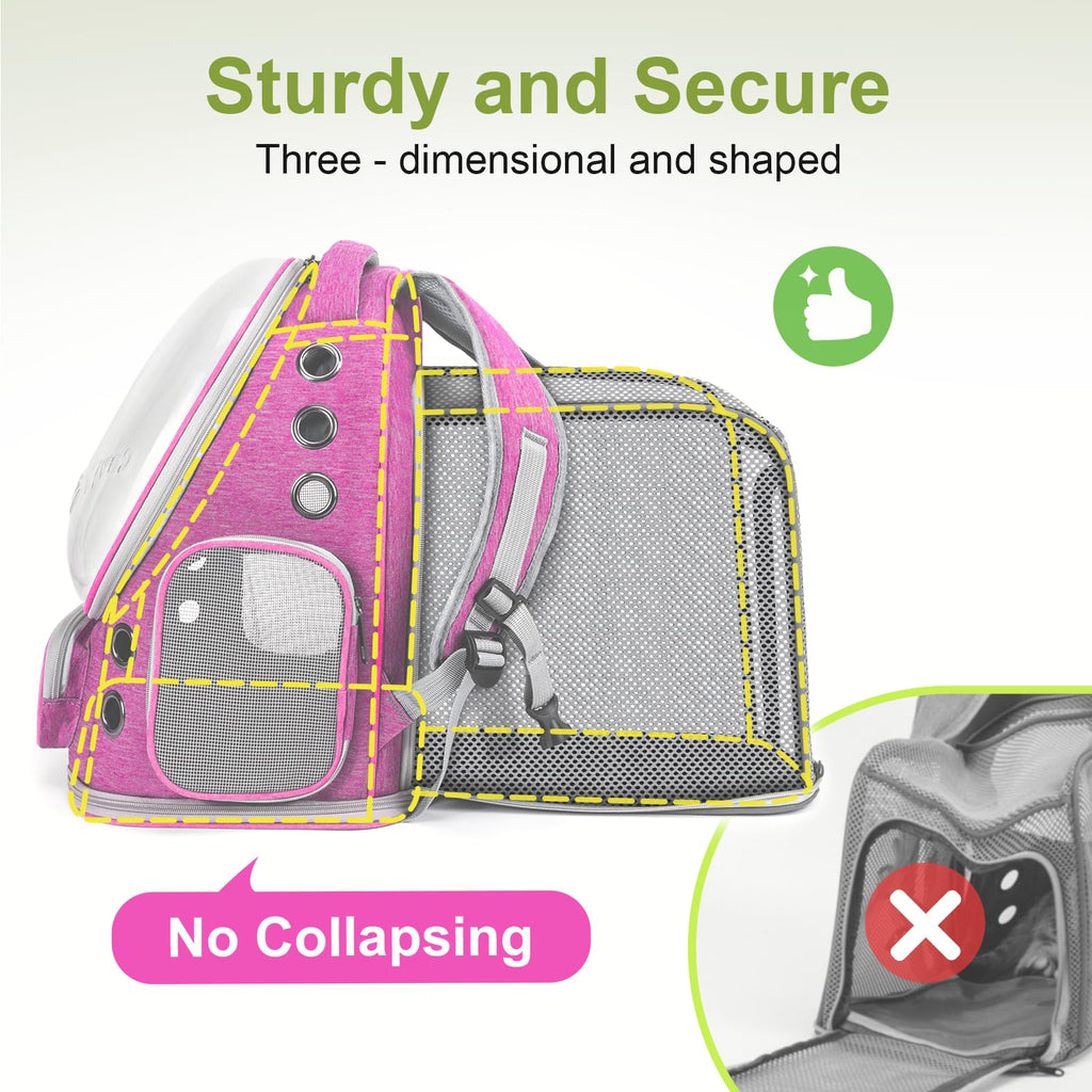 Cawypety Cat Backpack Carrier, Breathable Cat Carrier Large Space Bubble Pet Backpack for Kitty Small Dog up to 12lbs, Transparent & Foldable Pet Carrier for Travel Hiking (Black
