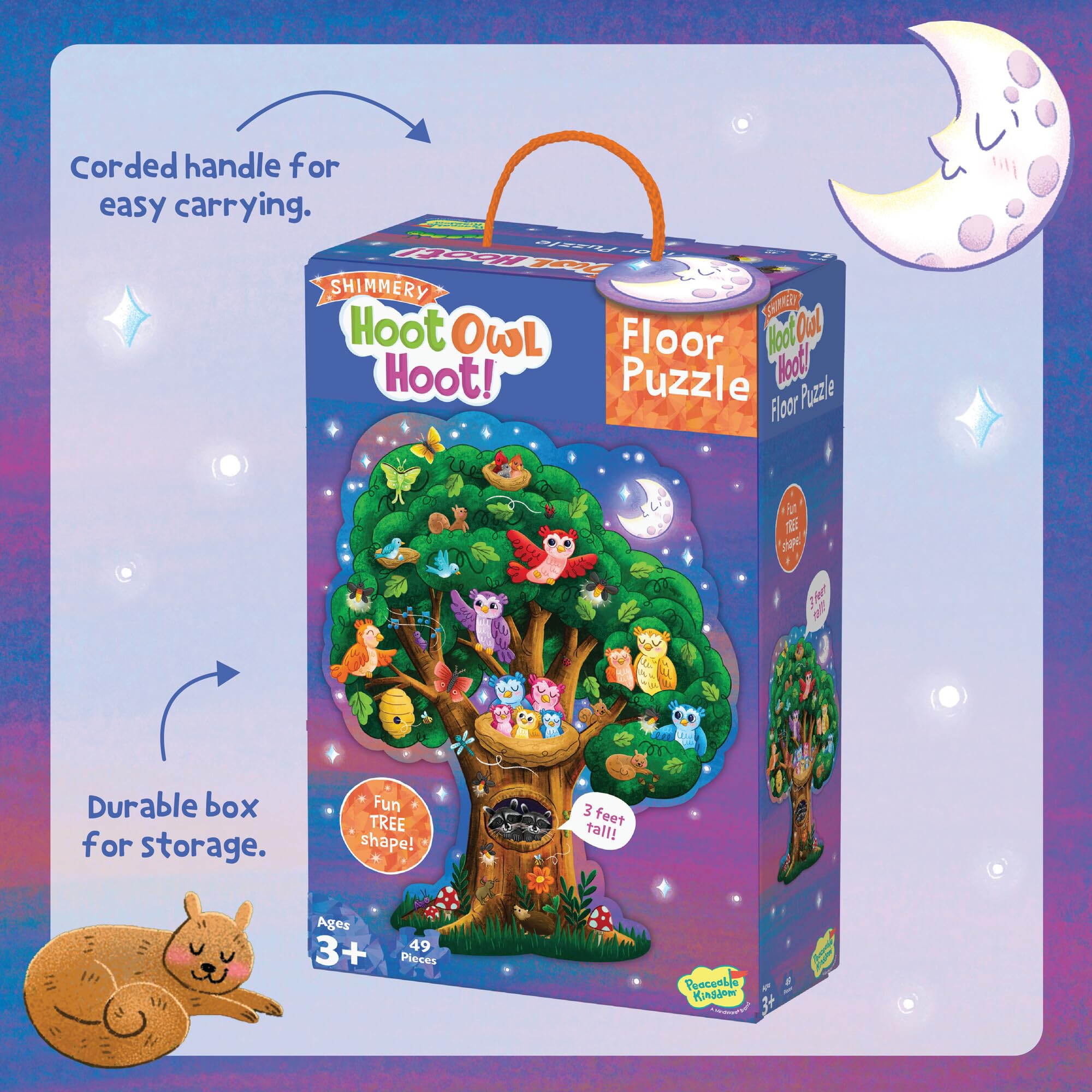 Peaceable Kingdom Shimmery Bunny Shaped 41 Piece Floor Puzzle, 3 feet x 2 feet - Great Easter Basket Stuffers and Easter Gifts for 3 Year Olds, 4 Year Olds & Up