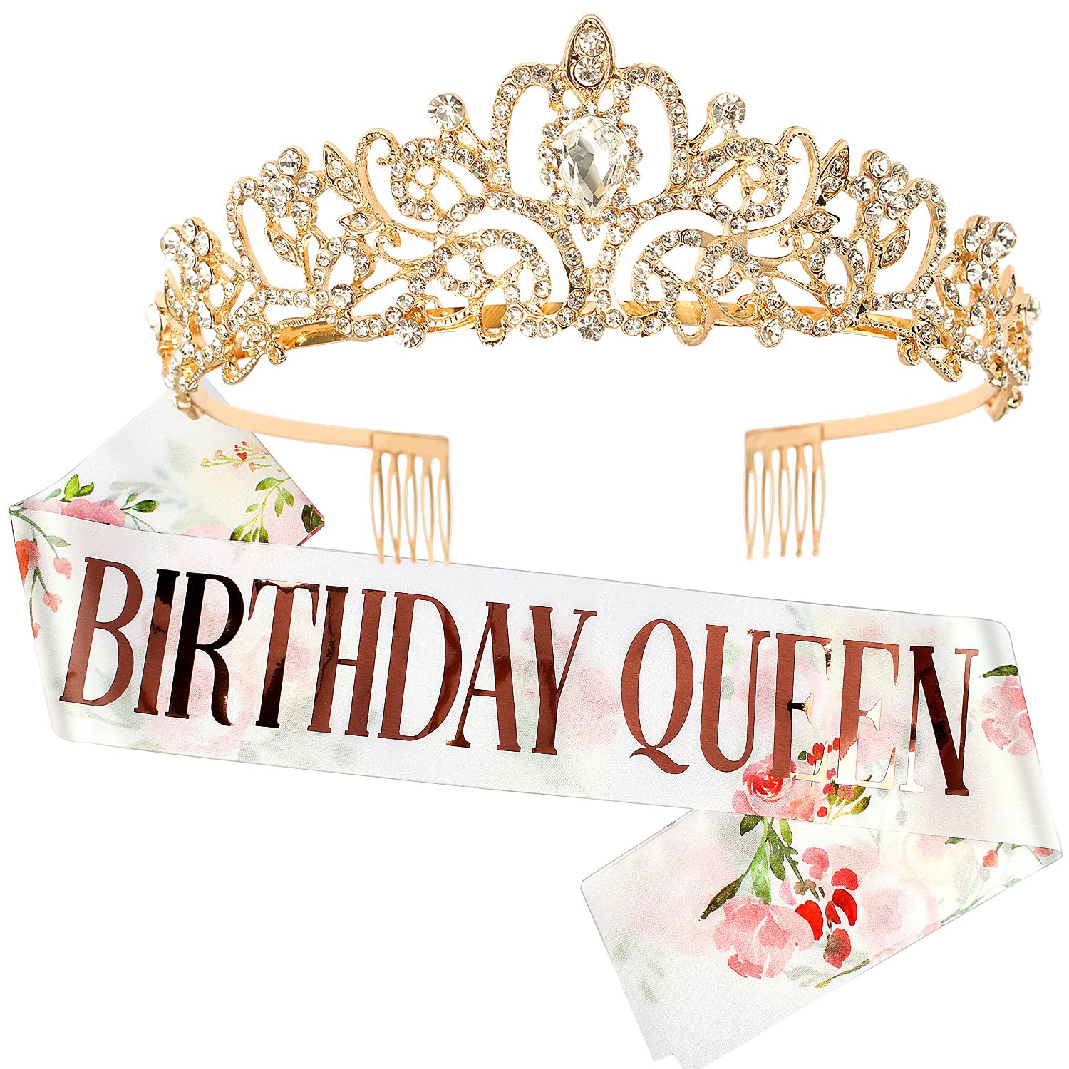 COCIDE Birthday Silver Tiara and Crowns Kit - Silver Tiara, Crown, Sash, Rhinestone Headband, Glitter Sash for Women & Girls Birthday Party Decorations
