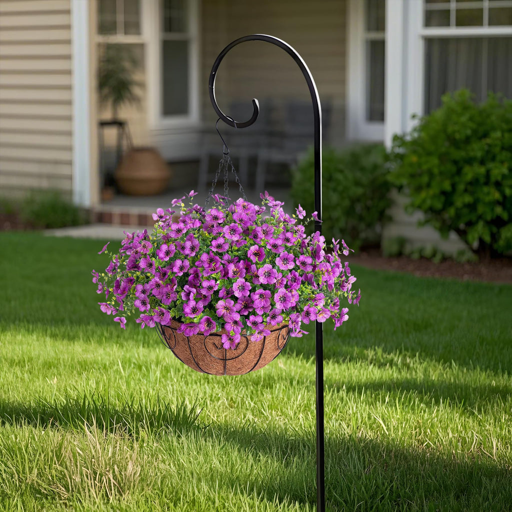 Ammyoo Artificial Faux Hanging Plants Flowers Basket for Spring Outdoor Decoration, Fake Silk Daisy UV Resistant Look Real with Eucalyptus Leaves Summer Outside Decor for Home Patio Garden