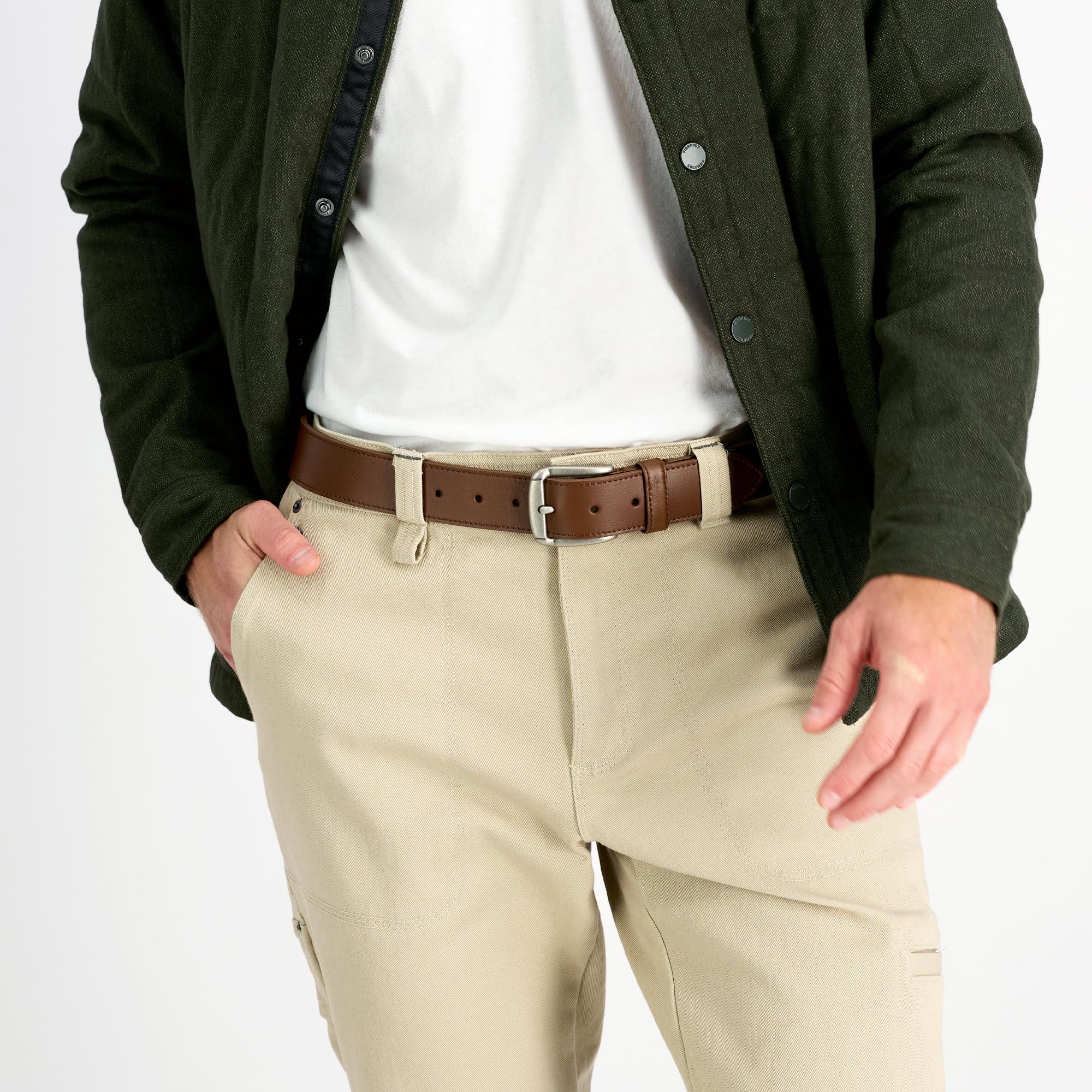 Columbia Men's Leather Casual Belt Tan & Brown Classic Style for Everyday Wear