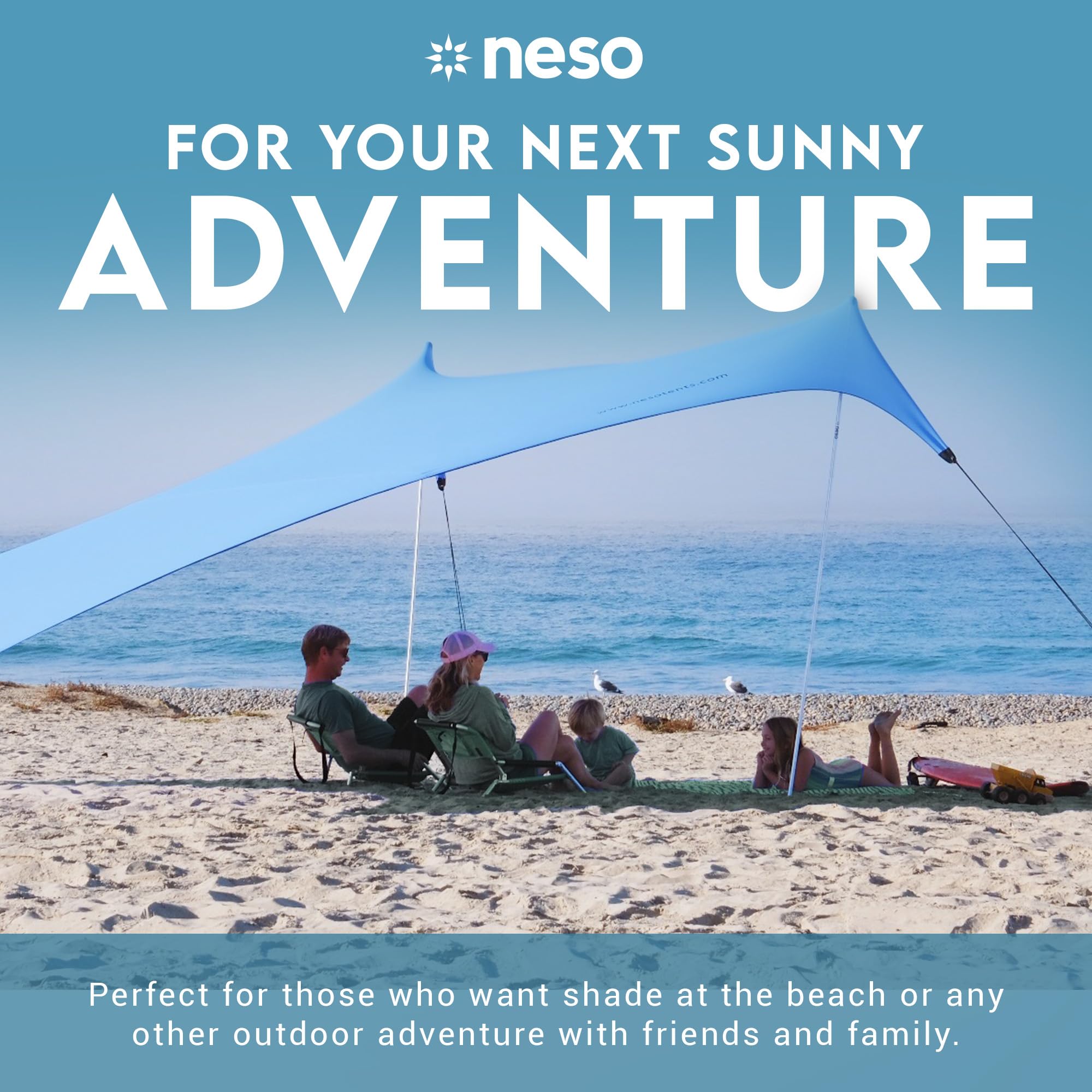 Neso Gigante Portable Beach Tent Sun Shelter - Lightweight Beach Shade Canopy - Easy Setup for Family Outings - Patented Reinforced Corners - UPF 50+ - 8ft Tall, 11 x 11ft - Save The Whales