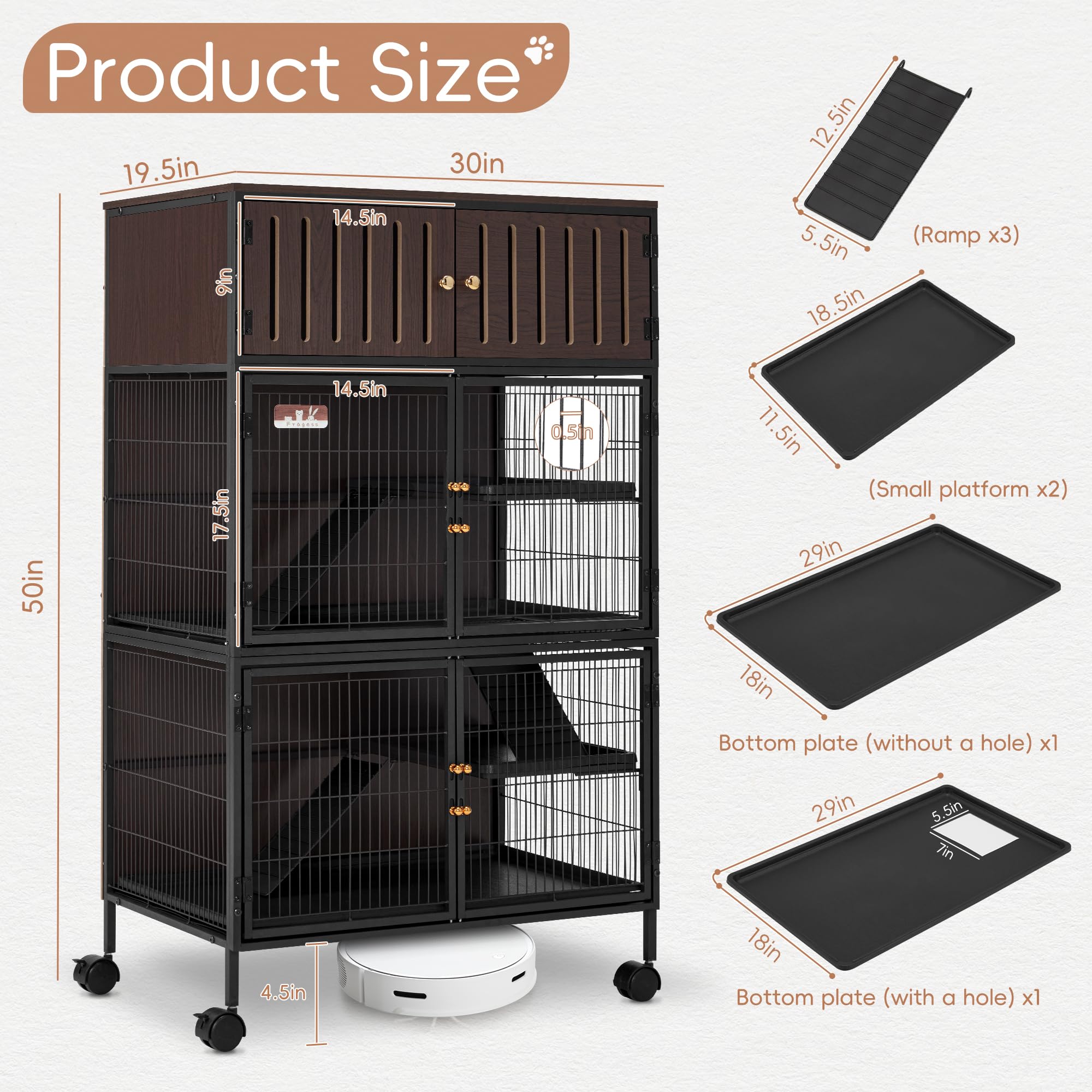 Fragess Metal Large Guinea Pig Cages 5 Levels, 60" H Rolling Ferret Cage with Removable Ramps & Double Door, Cages with Locker, Squirrel Cage Christmas Decoration Pet Crate Furniture