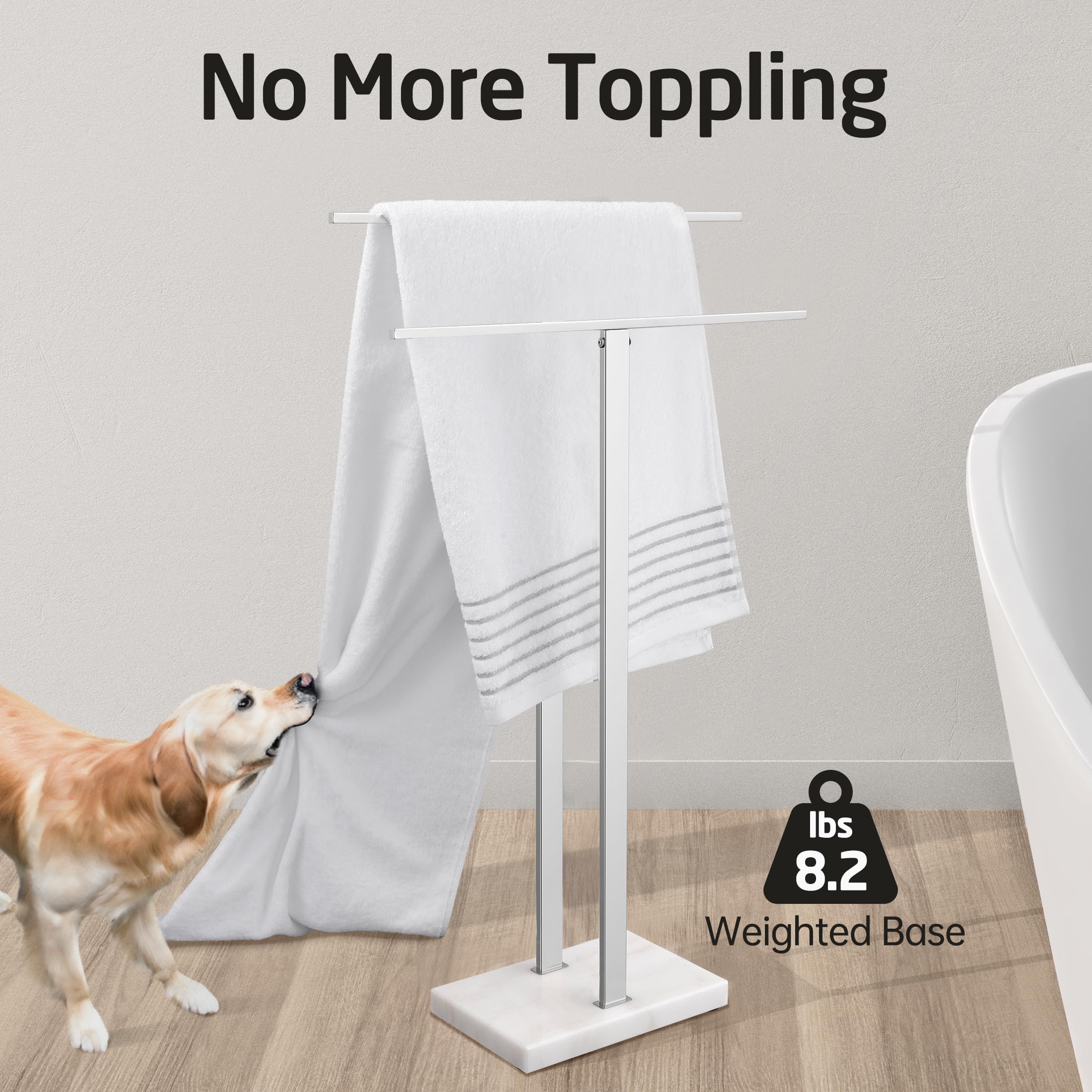 KES Standing Towel Rack with Black Natural Marble Base, 2-Tier Towel Rack Stand for Bathroom Floor, Bath Towel Holder Fits Bath Towel & Hand Towel,18/8 Stainless Steel, BTH217-BBK