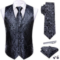 Barry.Wang Men's Suit Vest Formal/Leisure Paisley Jacquard Silk Tie Pocket Square Waistcoat Set Wedding 5PCS