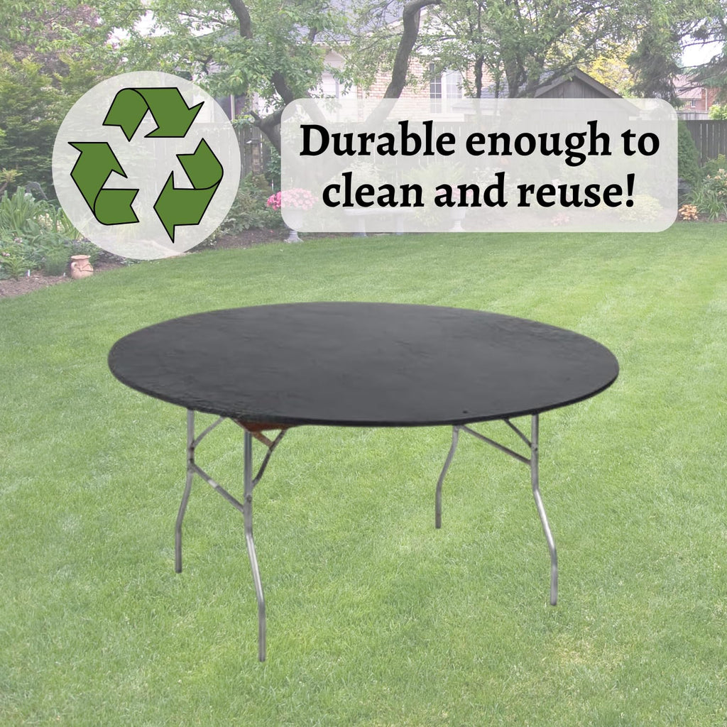 Kwik-Covers 60" Round Fitted Plastic Table Covers, 5 Pack (Black)