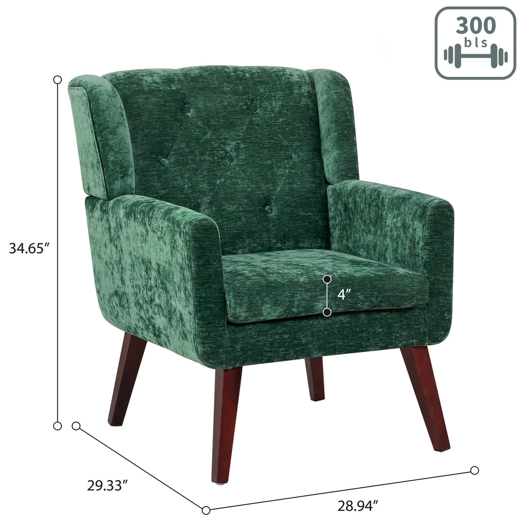 Living&Giving Accent Chair Button-Tufted Upholstered Living Room Chairs Comfy Reading Mid Century Modern with Linen Fabric Lounge Arm for Bedroom (Beige) 29.33D x 28.94W x 34.65H Inch
