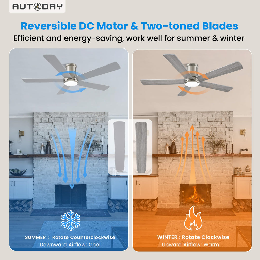 42 Inch Low Profile Ceiling Fan with Light, White Ceiling Fans with Lights and Remote, Flush Mount, 6 Speeds Reversible Quiet DC, 3CCT Dimmable, Indoor Outdoor Ceiling Fans for Patios Bedroom