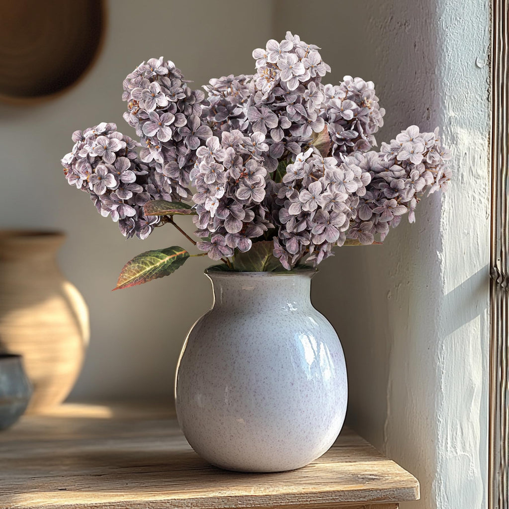 Ttranewsoo Hydrangea Artificial Flowers,Fall Hydrangeas Artificial Flowers,Blue Fake Fall Dried Hydrangea Flowers Decoration,Faux Silk Flower with Stems Winter Decor(Blue 24" 8pcs) Without Vase