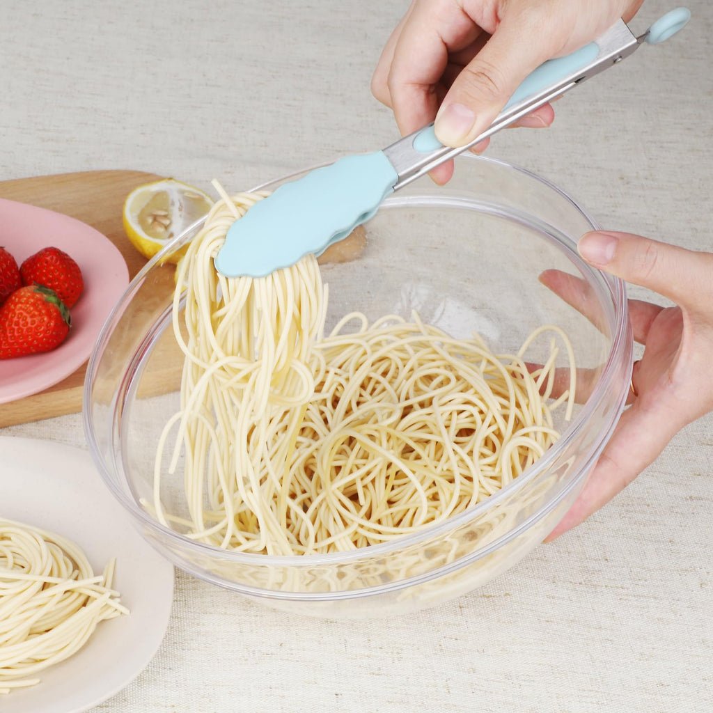 Hotec Mini Silicone Kitchen Tongs for Cooking - 7-Inch Small Serving Tongs with Silicone Tips, Set of 3 (Black)