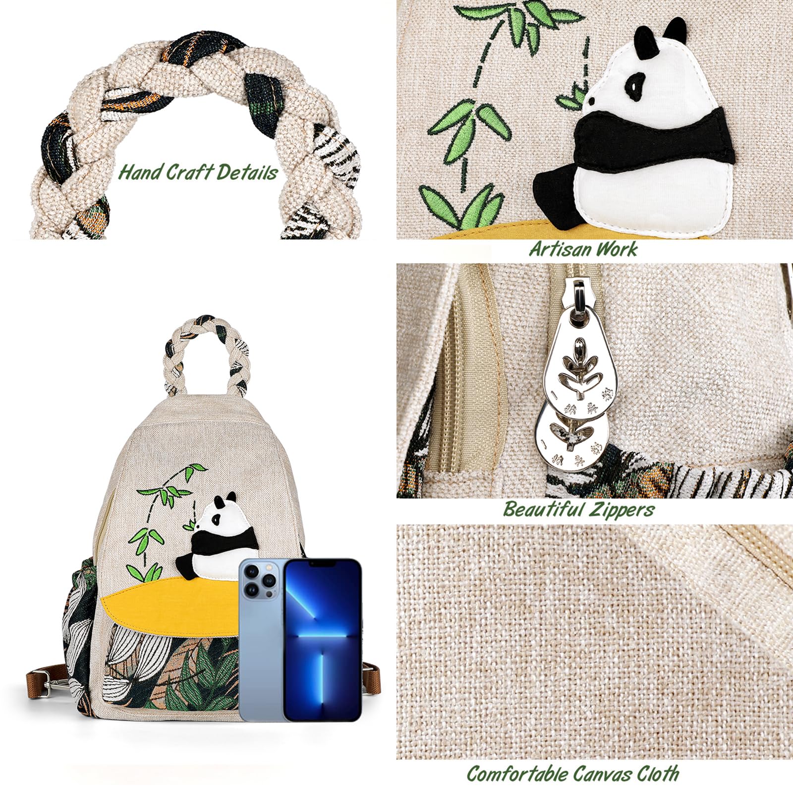 Ladys Convertible Sling Bag, Hand Craft Artisan Purse, Girls Beautiful Canvas Premium Casual Day Mini Backpack for Women (Flower Bee)