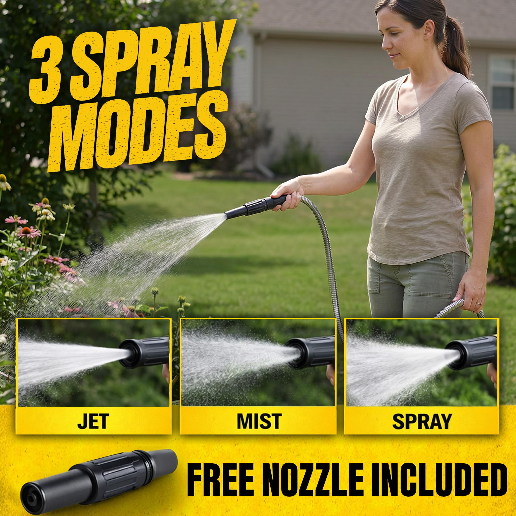 BIONIC STEEL 3Ft Short Garden Hose, 3 Ft x 5/8 In. Connector Hose for Reel, Leak Proof Connection, Heavy Duty, Non Kinking, Flexible, Hose Extension