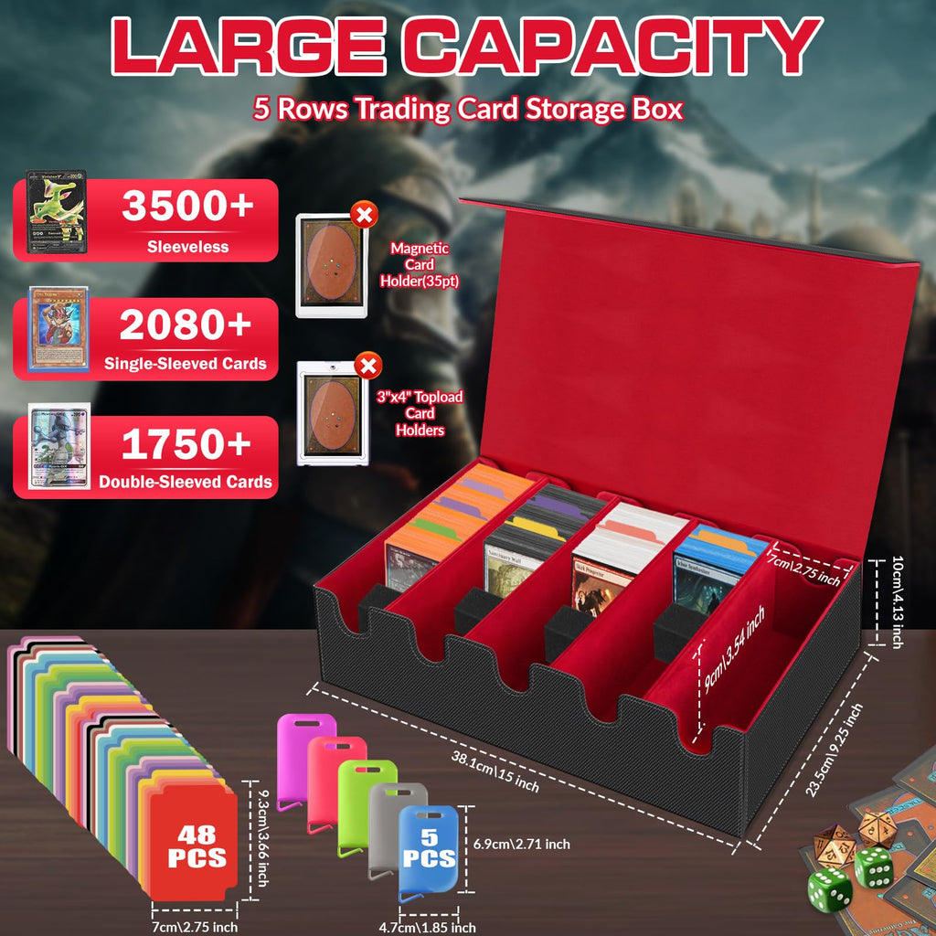 AOBOPLE Trading Card Storage Box,3200+ Card Box Storage with 24 Dividers and 4 Foam Supporters PU Leather Magnetic Cards Deck Case for MTG TCG Magic and Sport Cards,Great Gift for Card Collectors