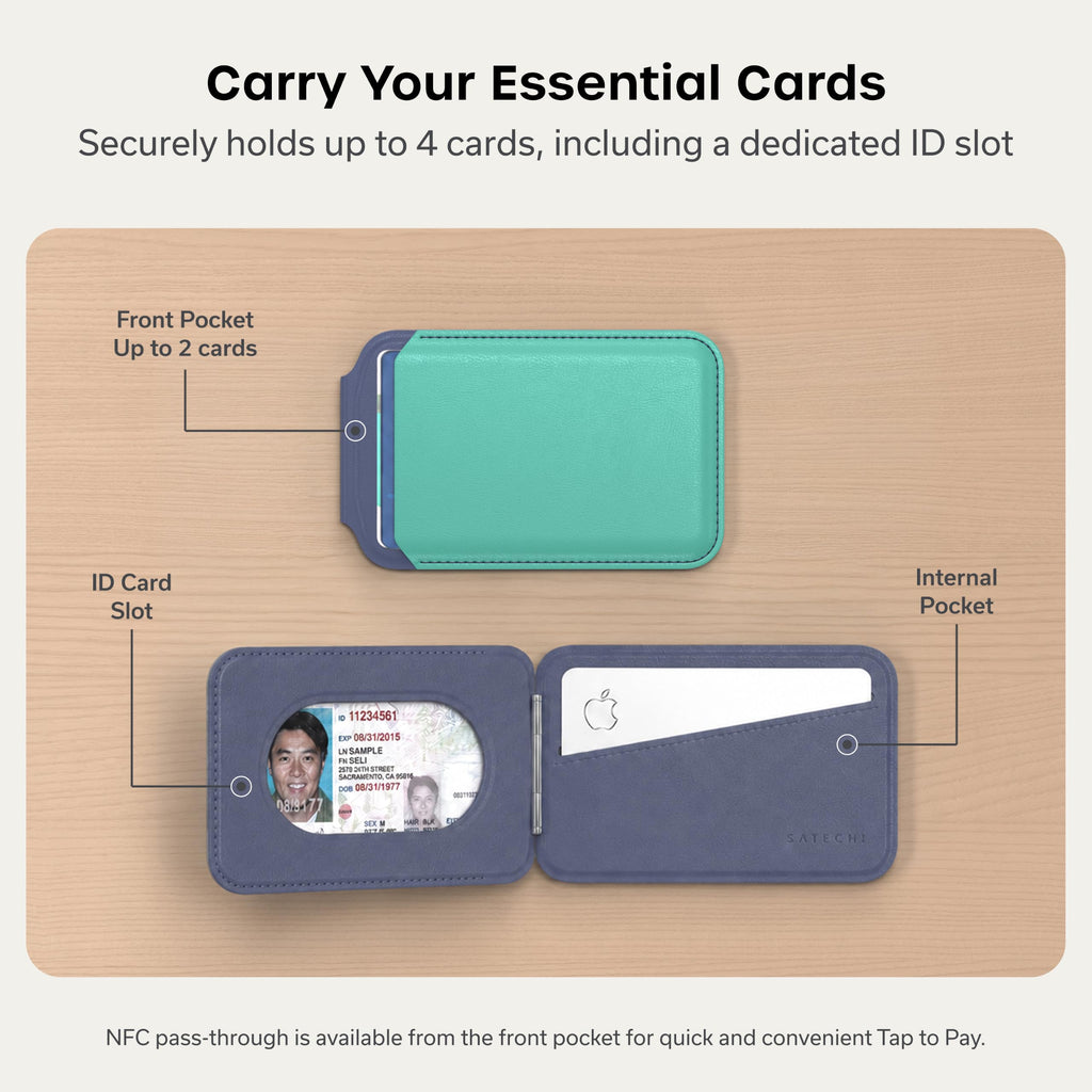 Satechi Magnetic Magsafe Wallet, Double Flap Stand Card Holder, 4 Slots with Front NFC Pass-Through, Adjustable Phone Attachment for iPhone 17/16/15/14/13/12, Travel Accessory