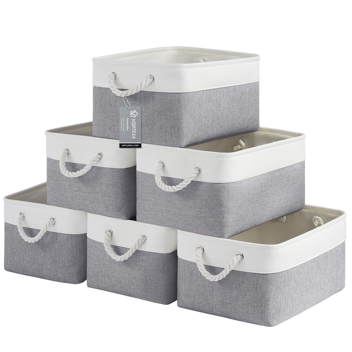 Storage Baskets for Shelves 11.8x7.9x5.2 Inch, Foldable Fabric Storage Bins with Handles, Small Storage Baskets for Organizing Closet, Office, Home Organization (1-Pack, Gray)