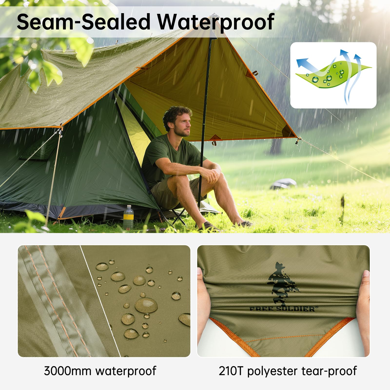 Free Soldier Waterproof Portable Tarp Multifunctional Outdoor Camping Traveling Awning Backpacking Tarp shelter Rain Tarp
