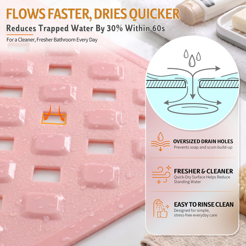 Yimobra Square Shower Mat Non Slip, Super Strong Suction Cups, 21"X21" Bath Tub Mat with Drain Holes, Machine Washable Fast Draining Bath Mats, Bathroom Essentials,Black