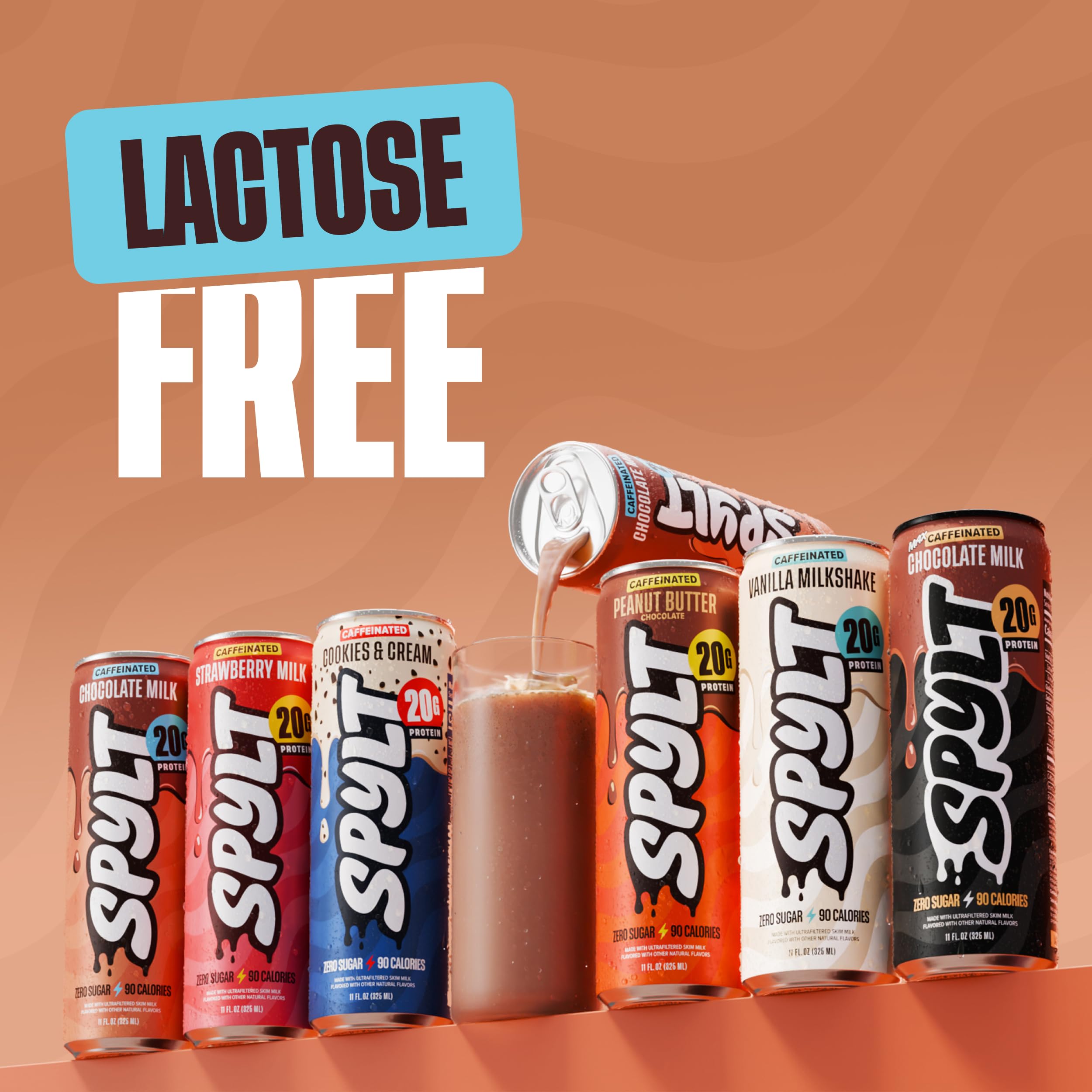 Spylt High Protein Milk - 6 Flavor Variety Pack with 60mg Caffeine & 20g Protein - 90 Calories, Ready to Drink, Sugar Free, Lactose Free Milk, Perfect for Workout Recovery & Afternoon Pick Me Up - 12 Count - Packaging May Vary