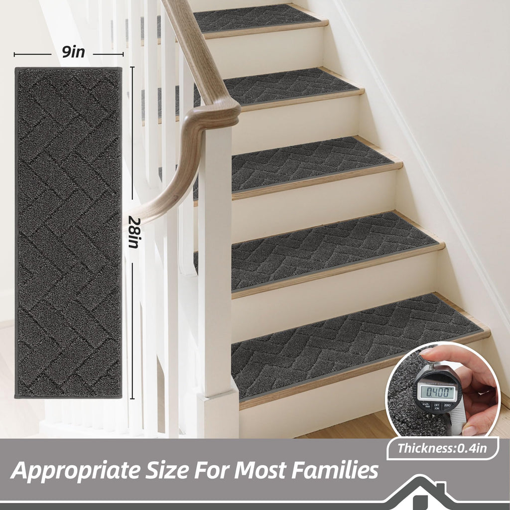 BEQHAUSE Stair Treads for Wooden Steps 28inX9in, Non Slip Carpet Stair Treads Indoor Stair Runners Machine Washable, Soft Stair Rugs Mat Surface Polyester TPE Backing, 4pcs, Beige