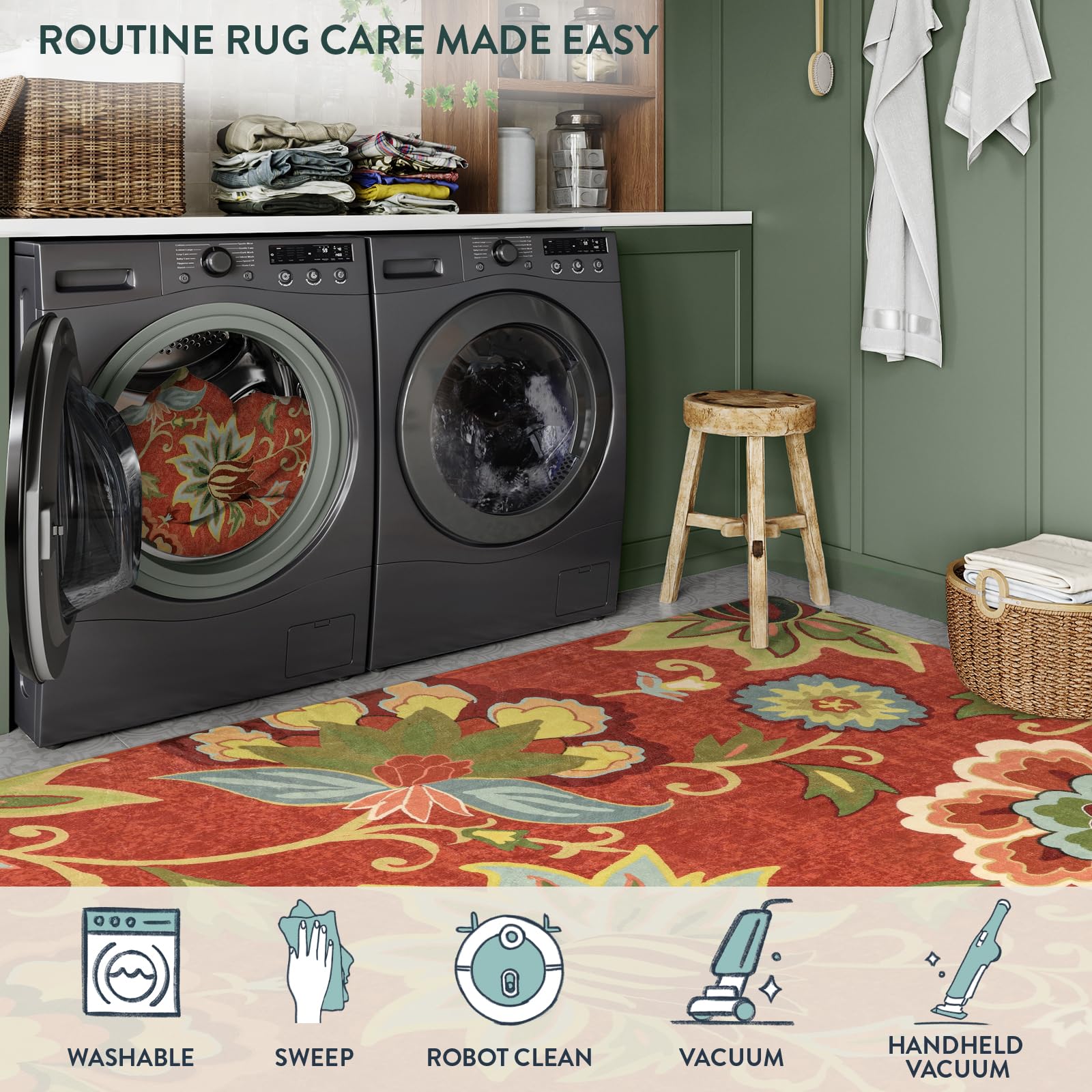 Lahome Floral Washable Area Rugs - 2x3 Non-Slip Small Entryway Rug Indoor, Throw Stain Resistant Kitchen Rugs Soft Black Paisley Print Bathroom Mats DoorMat Carpet for Bedroom Laundry Living Room Sink