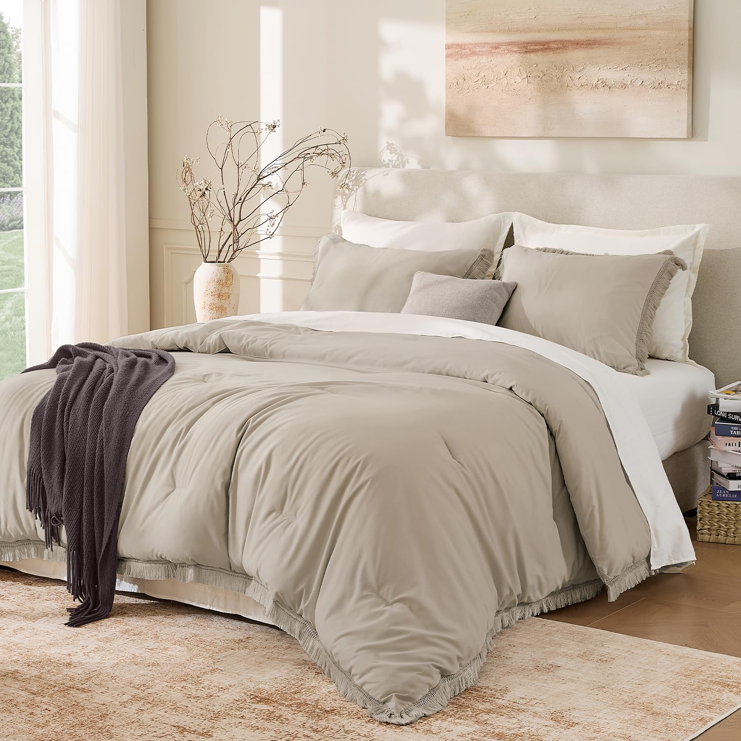 Andency Comforter Full Size Set Burnt Orange, 3 Pieces Boho Terracotta Winter Lightweight Bedding Comforter Sets, All Season Rust Tassel Bed Set (79x90In Comforter & 2 Pillowcases)