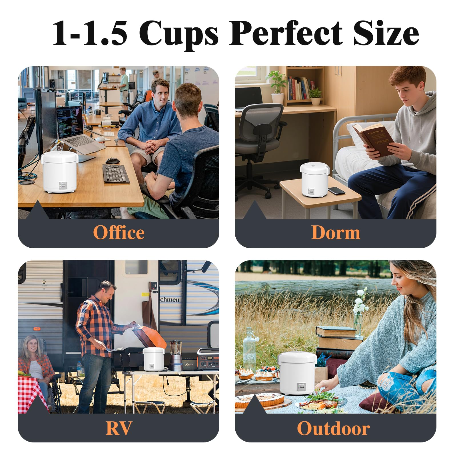 Mini Rice Cooker 1-1.5 Cups Uncooked(3 Cups Cooked), Rice Cooker Small with Bento Box, Removable Nonstick Pot, One Touch&Keep Warm Function, Portable Cooker for Soup Grain Oatmeal Veggie, Black