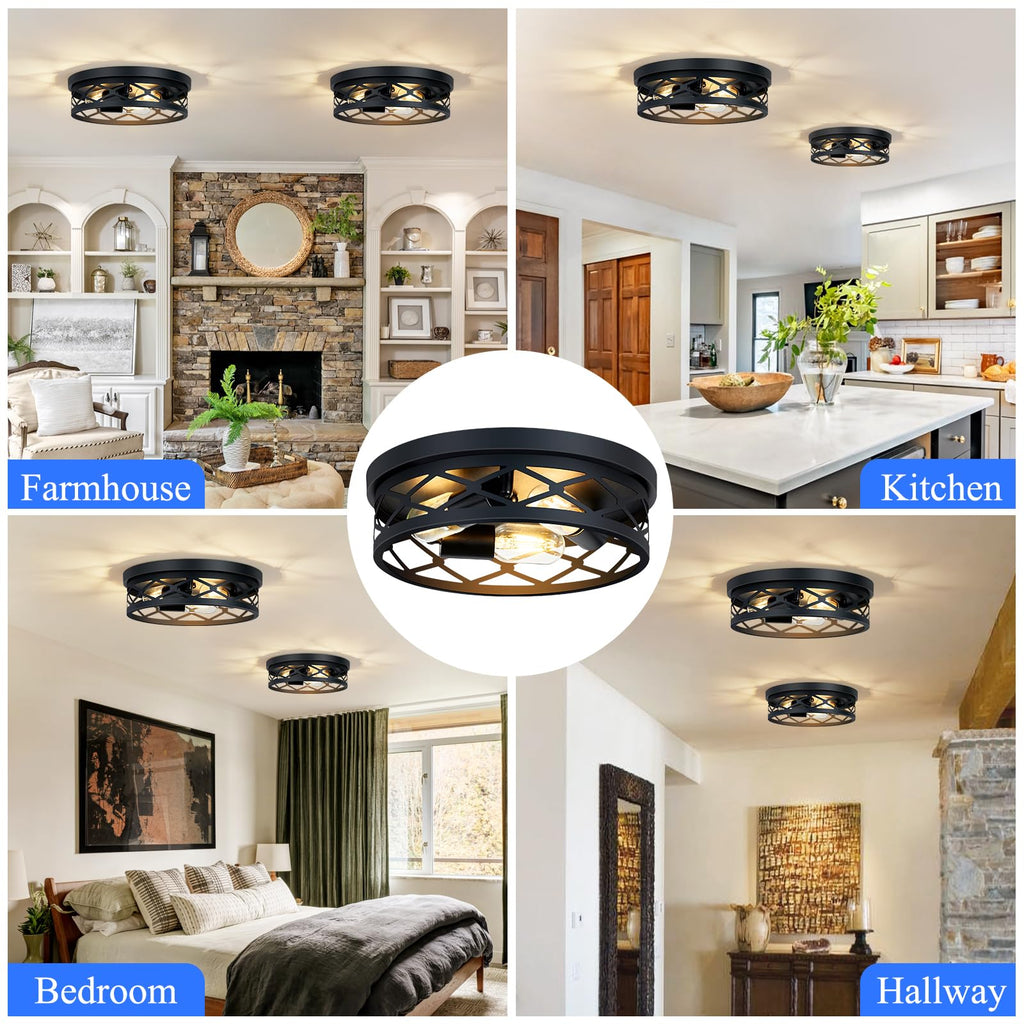 SKEJAO Flush Mount Ceiling Light Fixture,Black 2-Light Hallway Light Fixtures Ceiling,Light Fixtures Ceiling Mount for Farmhouse,Kitchen,Hall,Bedroom,Bathroom (2 Pack)