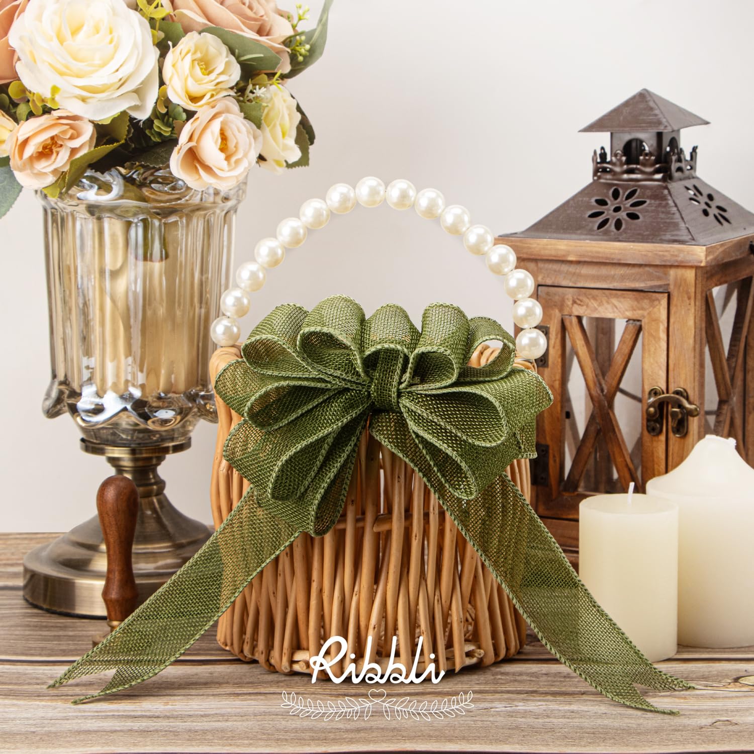 Ribbli Cinta con alambre de arpillera verde manzana, 1-1/2 pulgadas x 10 yardas, cinta con borde con alambre para lazo grande, corona, decoración de árbol, decoración al aire libre