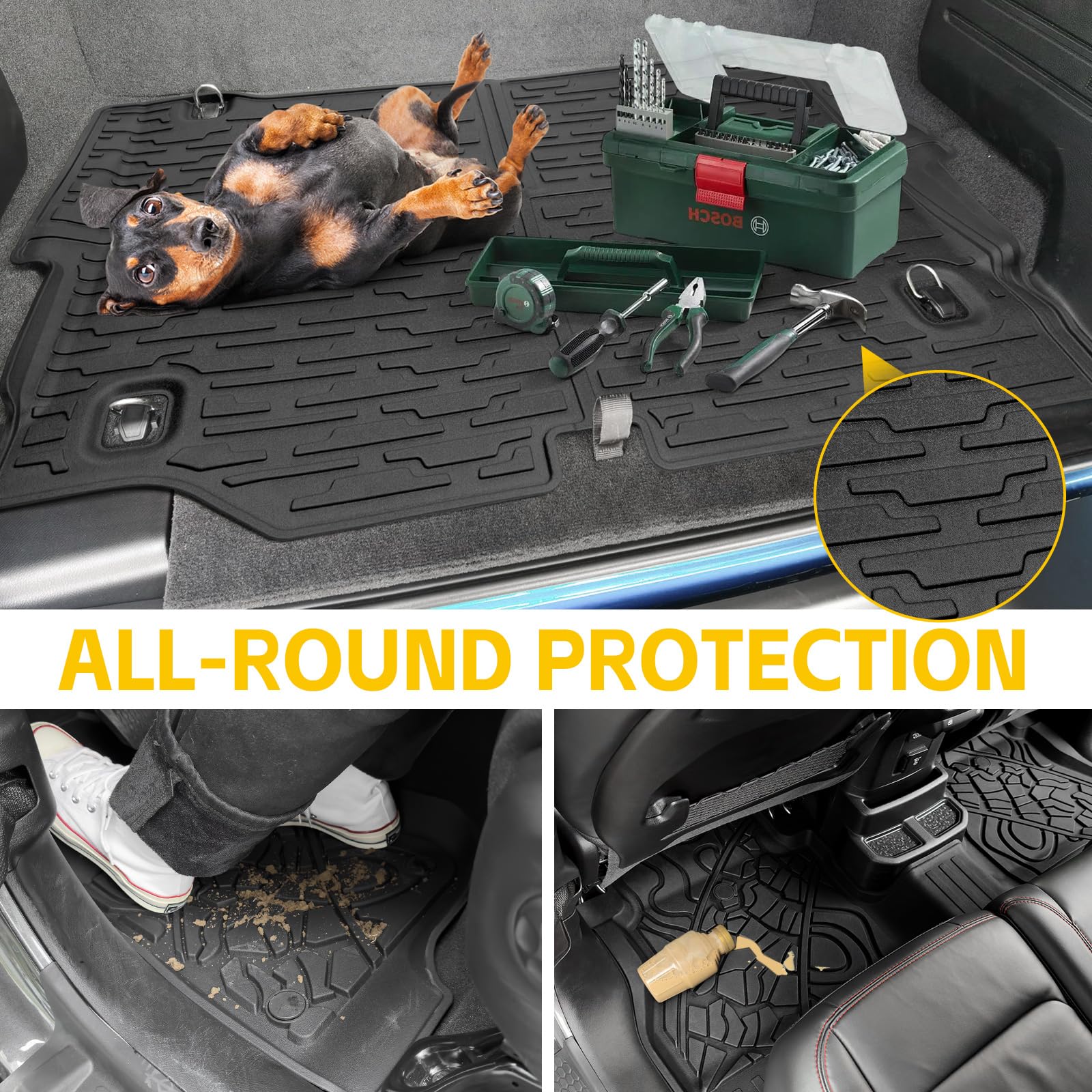 Cargo Mats for 2018-2025 Jeep Wrangler JL Unlimited 4X4 Trunk Mat with Backrest Liner, All Weather TPE Protector Rear Back Seat Mats for 18-25 Wrangler JL 4X4 4 Door Accessories