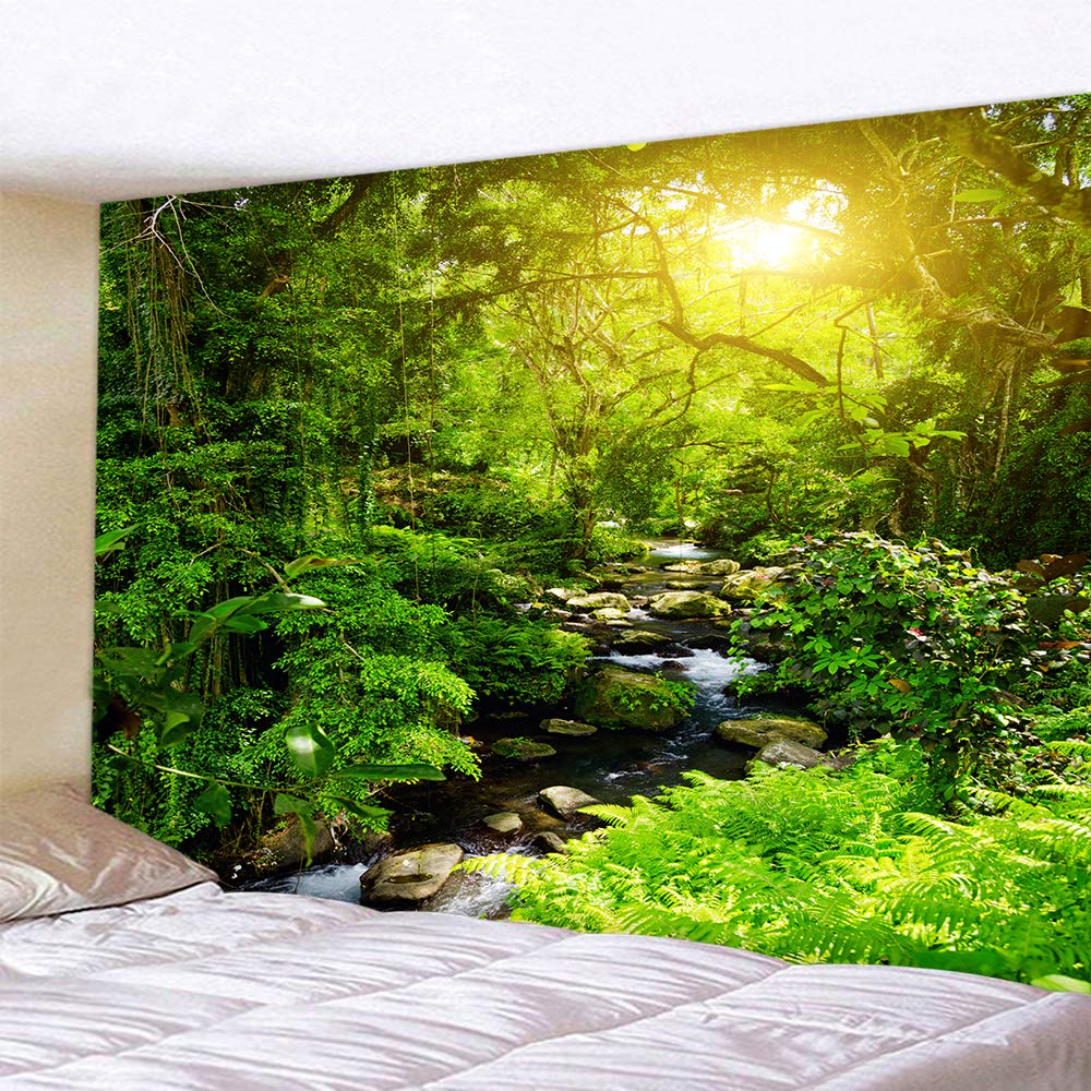 Llamazing Forest Landscape Home Decor - Living Room & Bedroom Magic Tapestry (Sunlight&Creek, 60''L51''W)