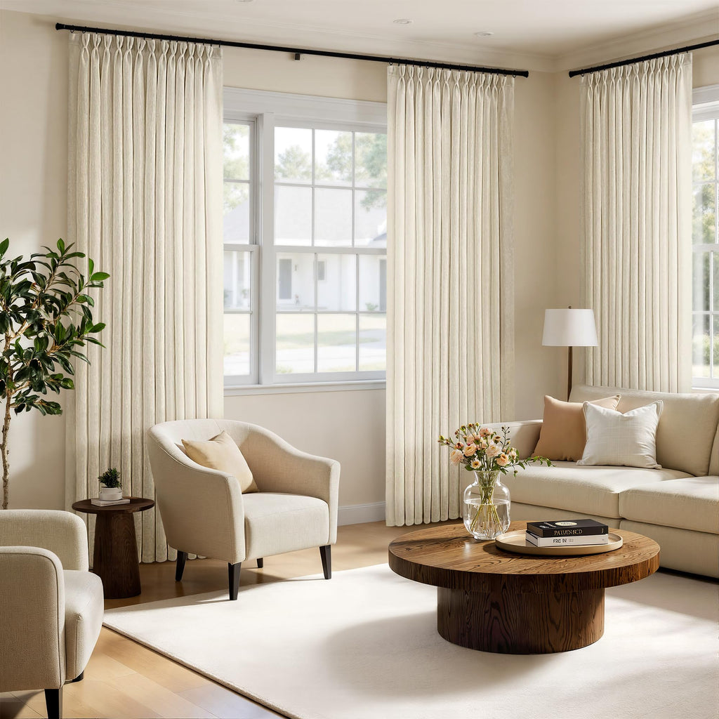 MIULEE Pinch Pleated Linen Curtains 84 Inches Long 2 Panels for Bedroom Living Room, Soft Thick Linen Textured Window Drapes Back Tab Hooks Semi Sheer Light Filtering Farmhouse，Beige