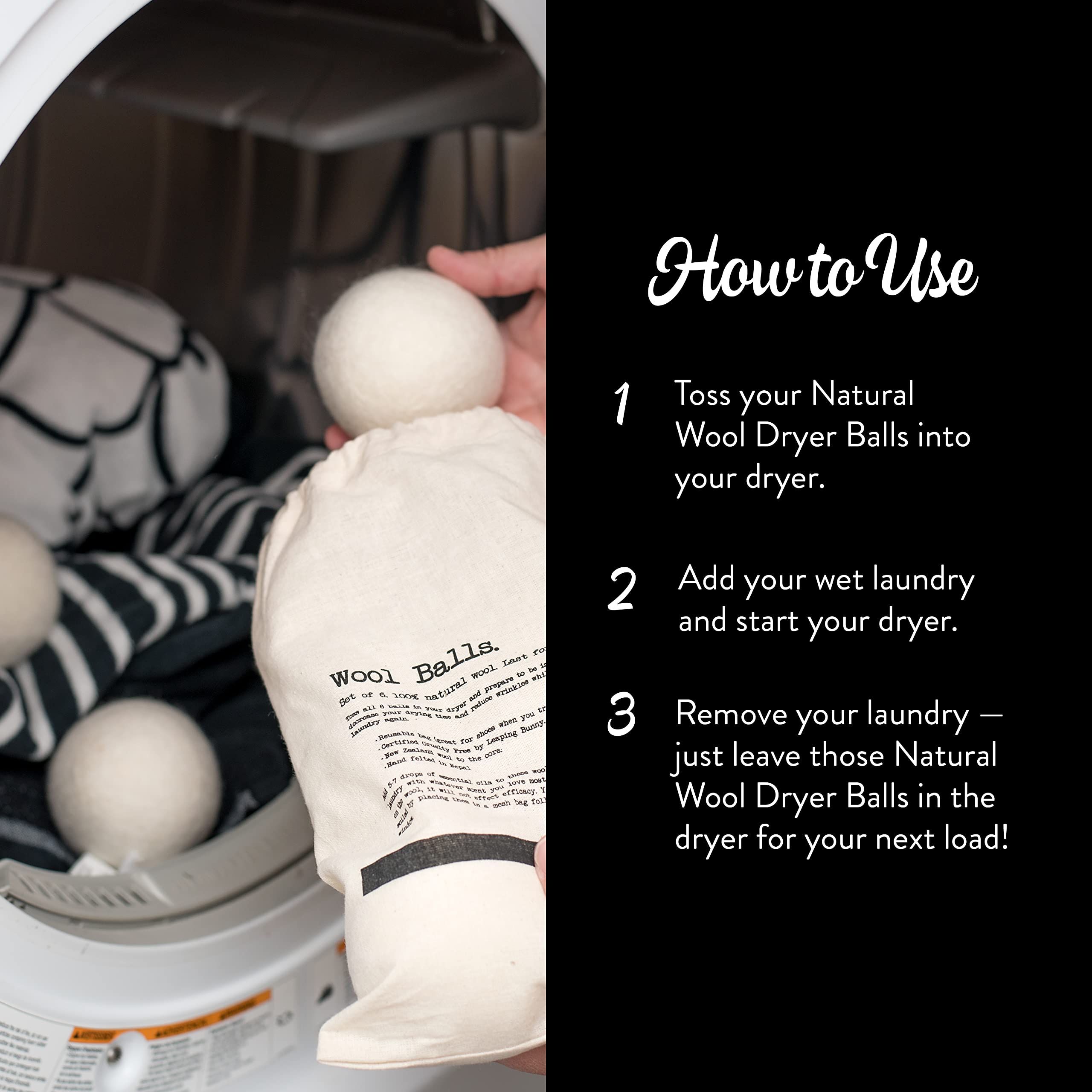 Molly's Suds Wool Dryer Balls | XL, Premium Organic Fabric Softener, Hypoallergenic, Hand-Felted, Reusable, Reduce Drying Time | Black, Set of 6
