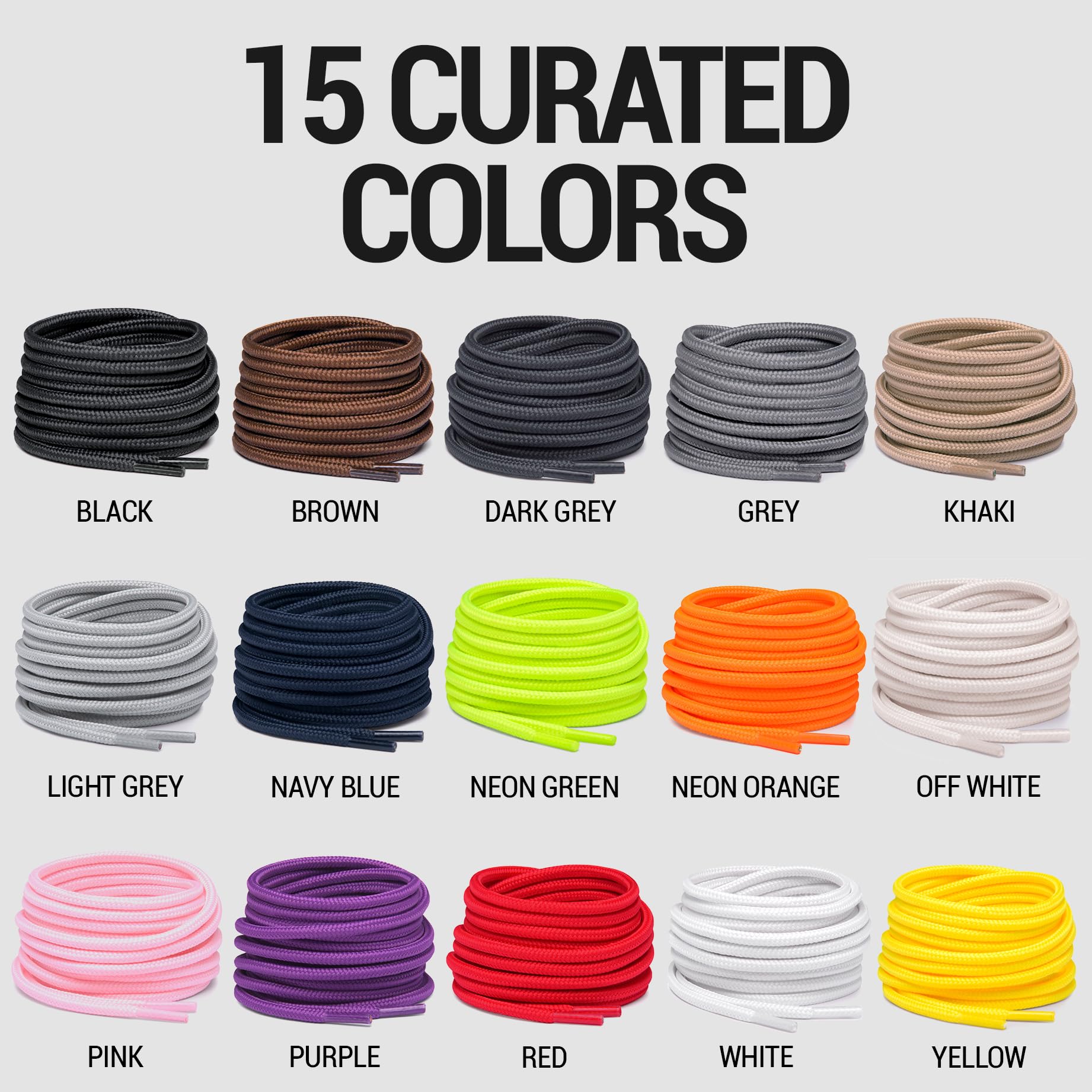 Miscly Round Shoelaces [1 Pair] 5/32″ Thick - For Shoes, Sneakers & Boots