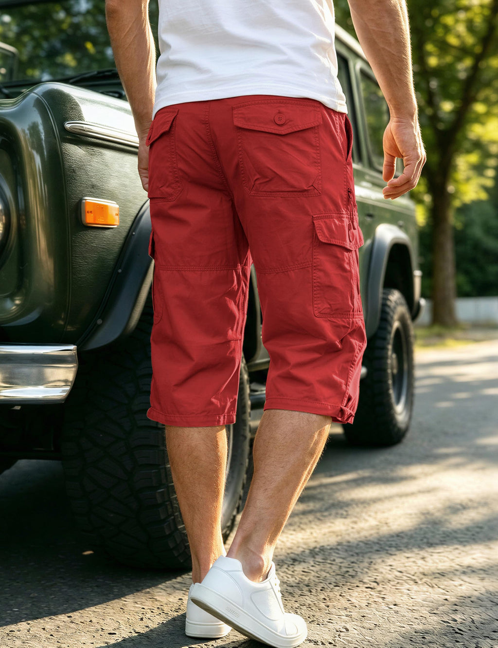 EKLENTSON Men's Cargo Shorts Casual Twill Elastic 3/4 Capri Pants Below Knee Long Shorts with 7 Pockets