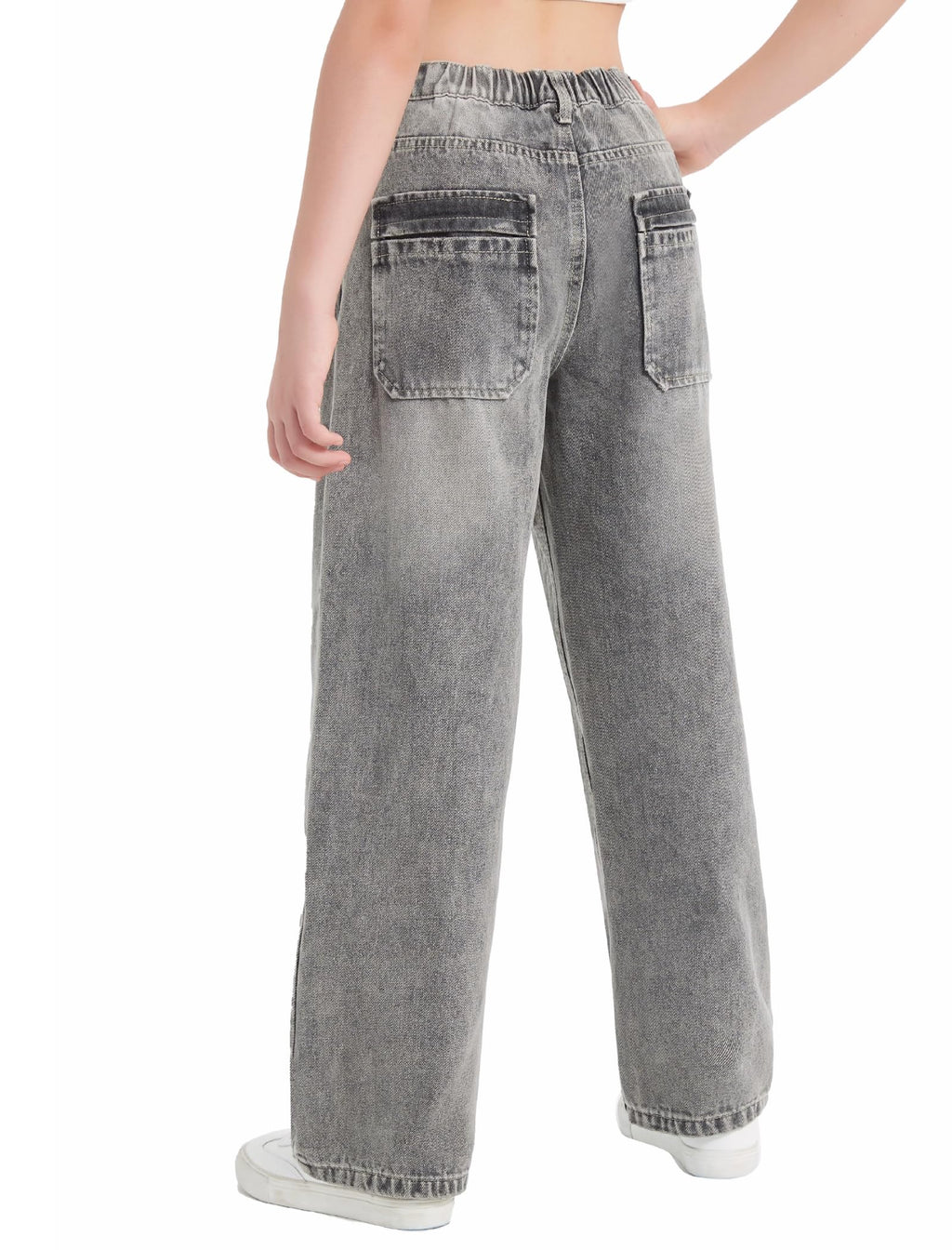 EXARUS Girls Jeans Baggy Wide Leg Cute Teen Tween Long Denim Pants Clothes Tall Junior Elastic Band Pockets