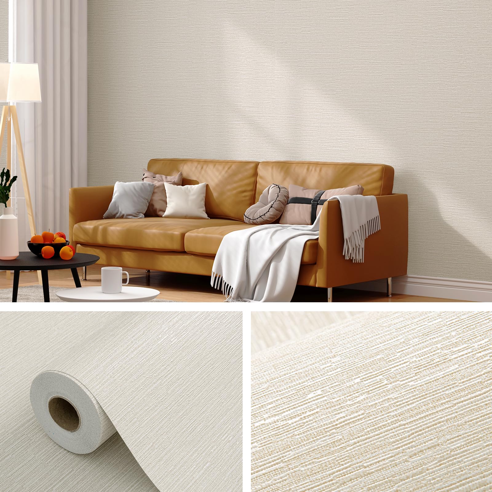 Grasscloth Peel and Stick Wallpaper 20.8"x394" Gray Thick Fabric Textured Linen Classic Faux Grassweave Neutral Removable Wallpaper Vinyl Film Roll for Home Use
