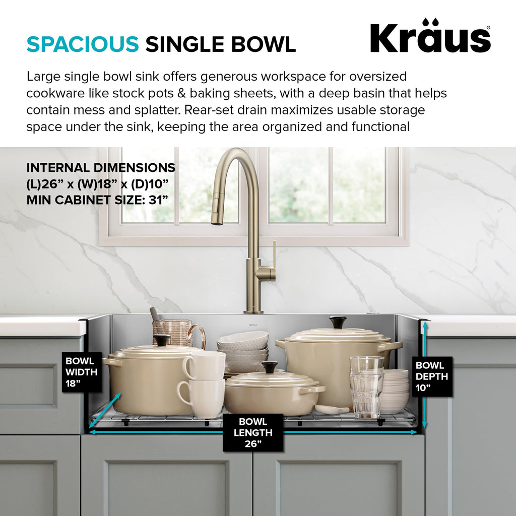 KRAUS Standart PRO™ 32-inch 16 Gauge Undermount 60/40 Double Bowl Stainless Steel Kitchen Combo with WasteGuard™ Continuous Feed Garbage Disposal, KHU103-32-100-75MB