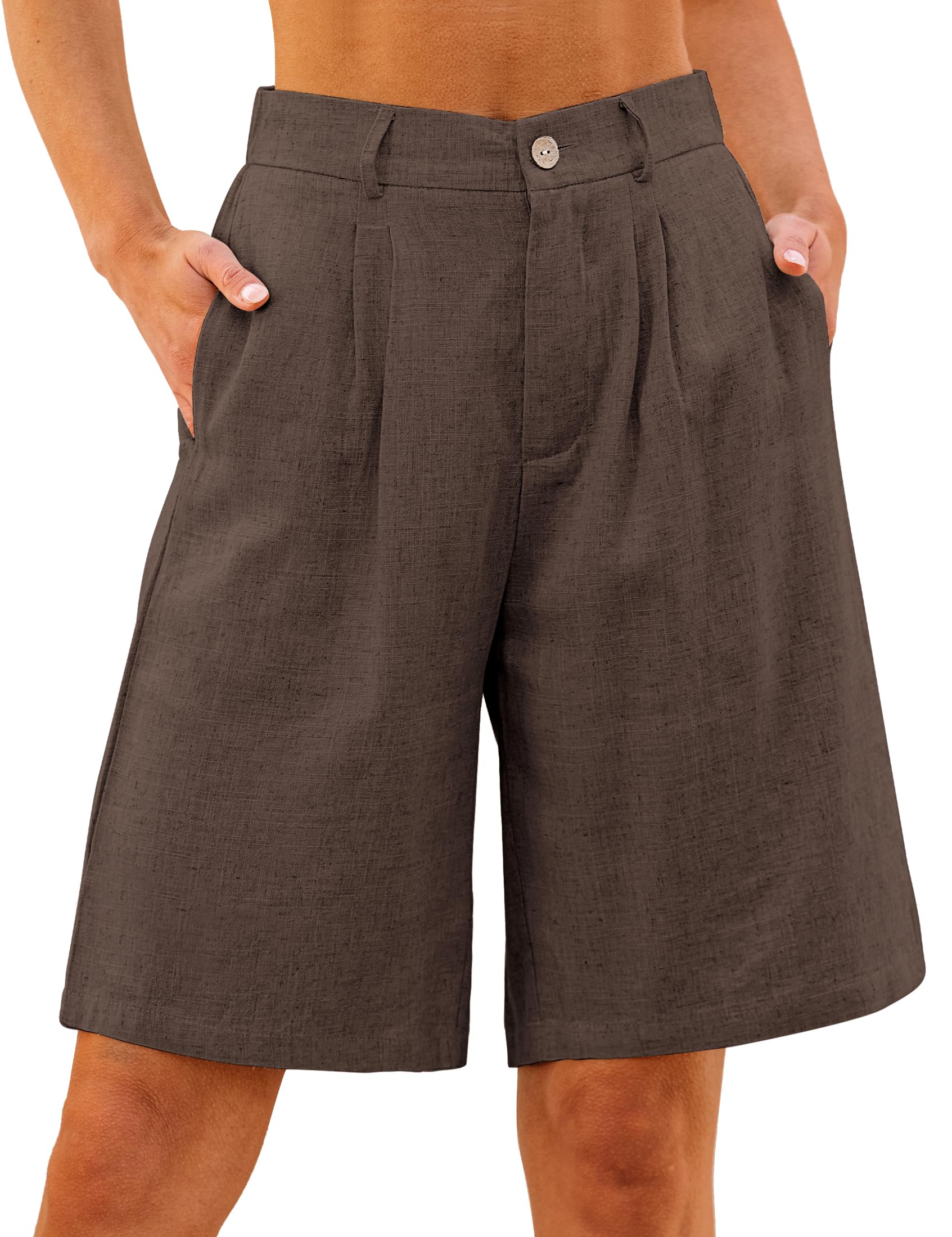 luvamia Bermuda Shorts for Women High Waisted Linen Dressy Casual Pleated Wide Leg Summer Shorts with Elastic Waist