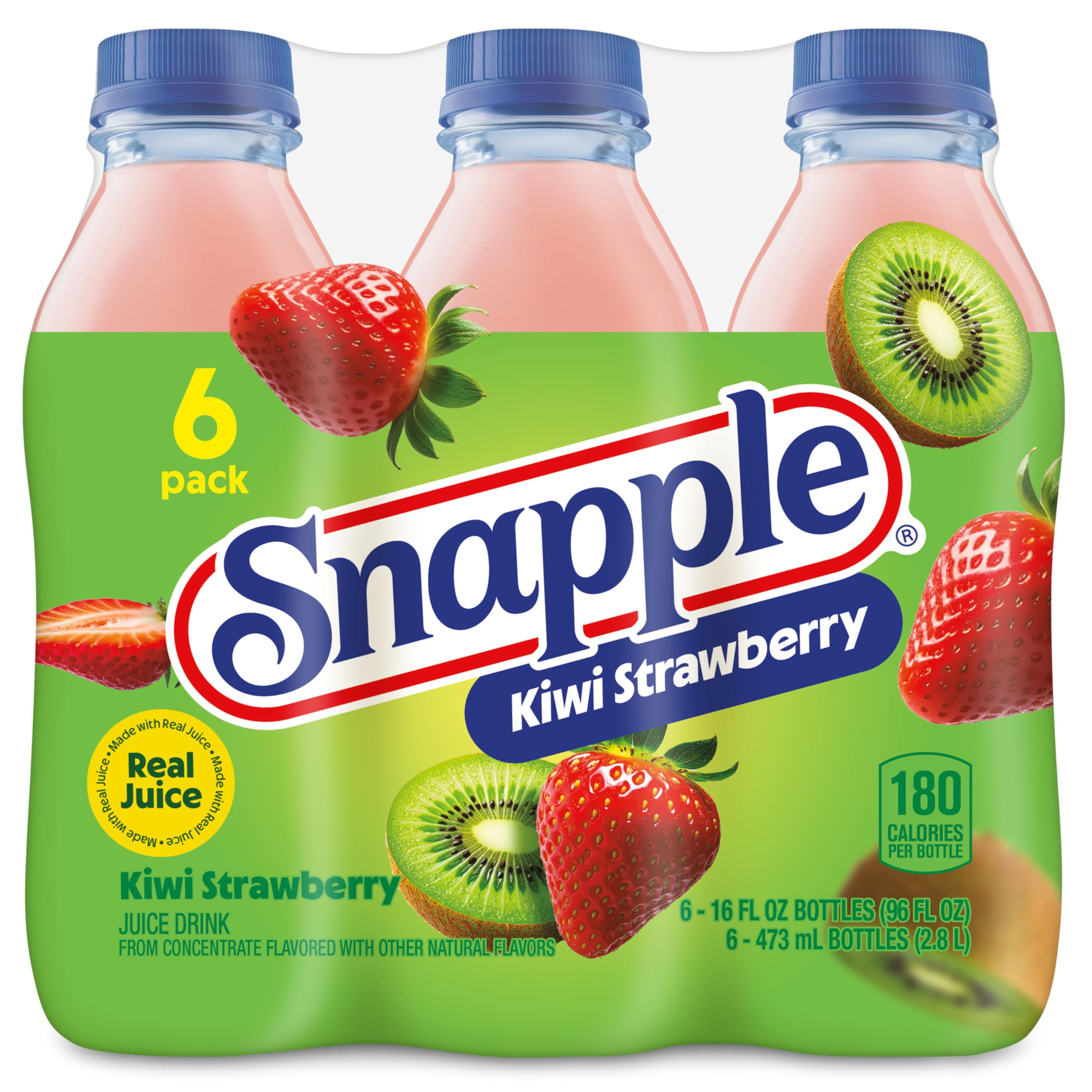 Snapple Apple Juice Drink, 16 fl oz recycled plastic bottle, 6 pack