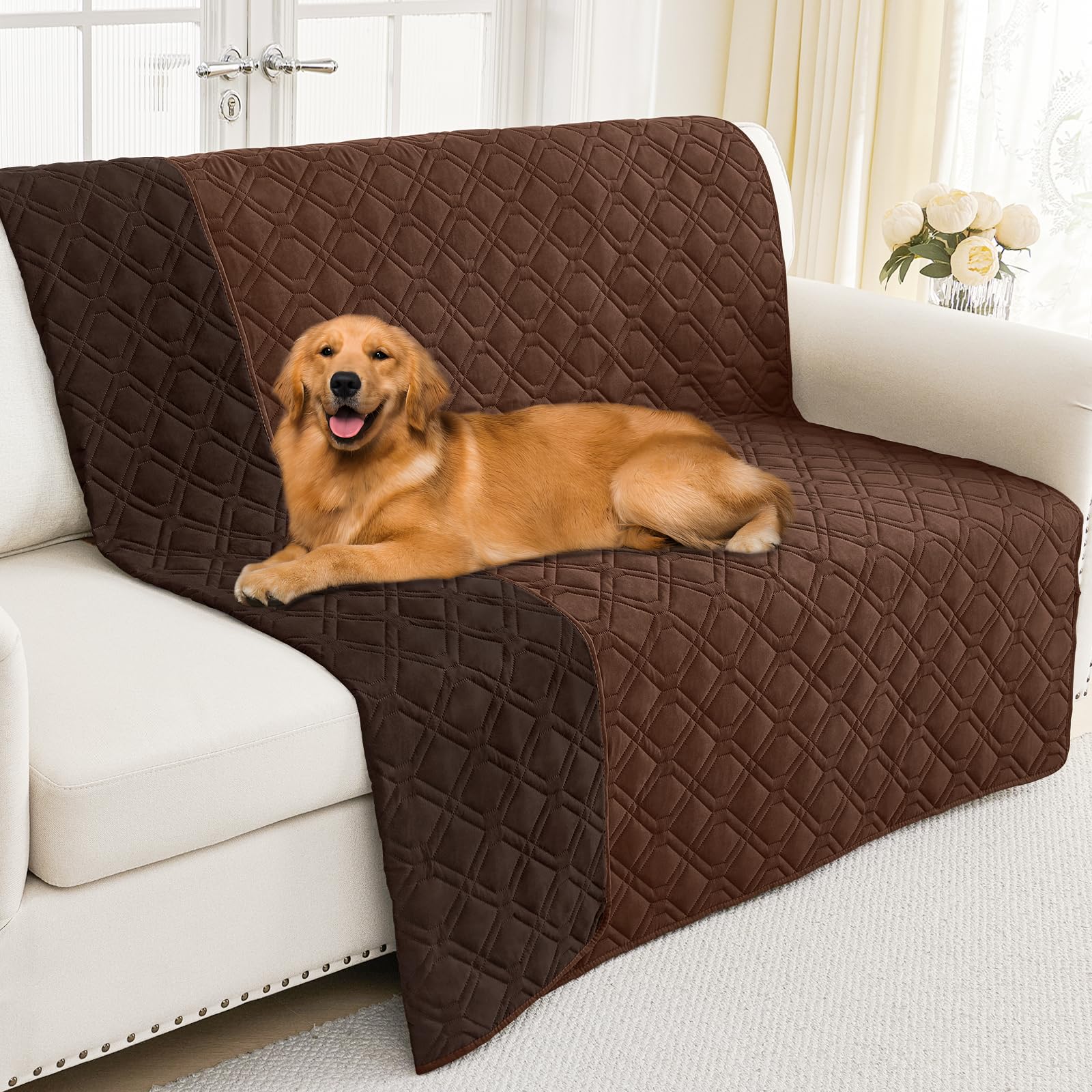 Smiry Waterproof Dog Bed Cover Pet Blanket, Soft Washable Dog Blanket for Furniture Bed Couch Sofa Reversible, Checkered (30"x53", Beige/Beige)