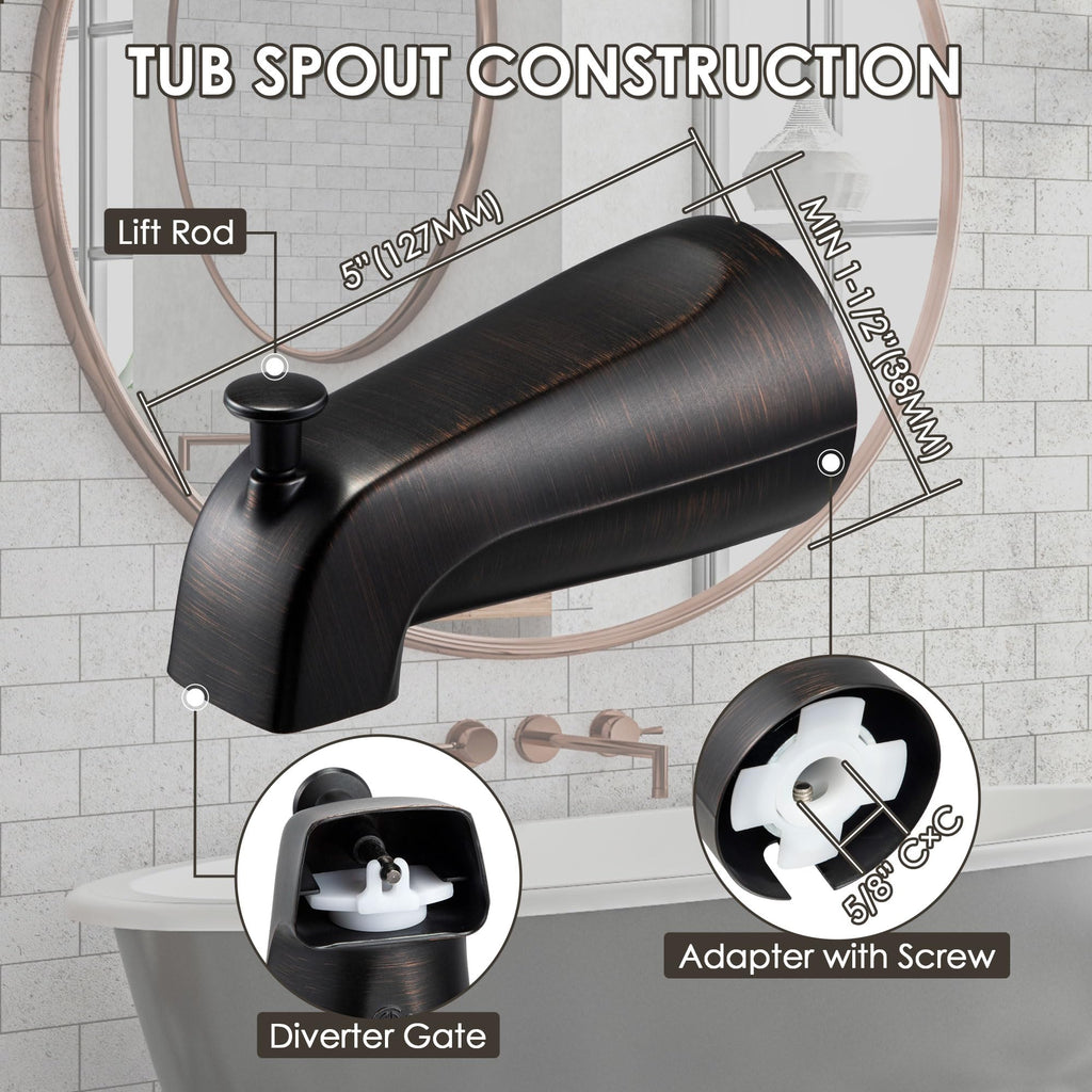 Enhon Slip on Tub Spout with Diverter, Compatible with American Standard 8888026.002 Tub Spout, Bathroom Bathtub Faucet, Fits 1/2 Copper Water Tube(5/8 Dia), 5/32 Hex Wrench(Brushed Nickel,1)