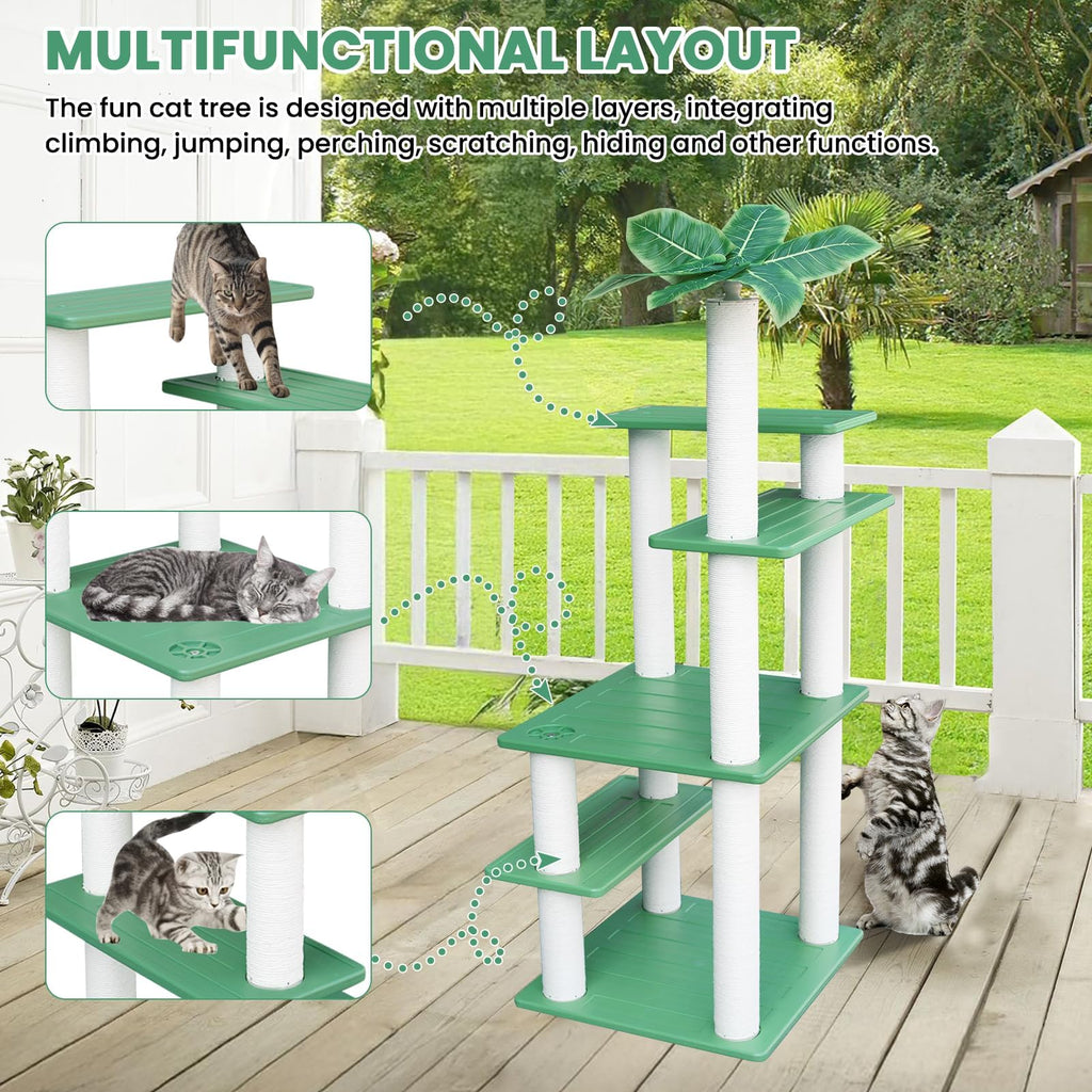 Tall Cat Tree for Outdoor and Indoor Cats, Weatherproof Large Outdoor Cat Tree Tower with Scratching Posts