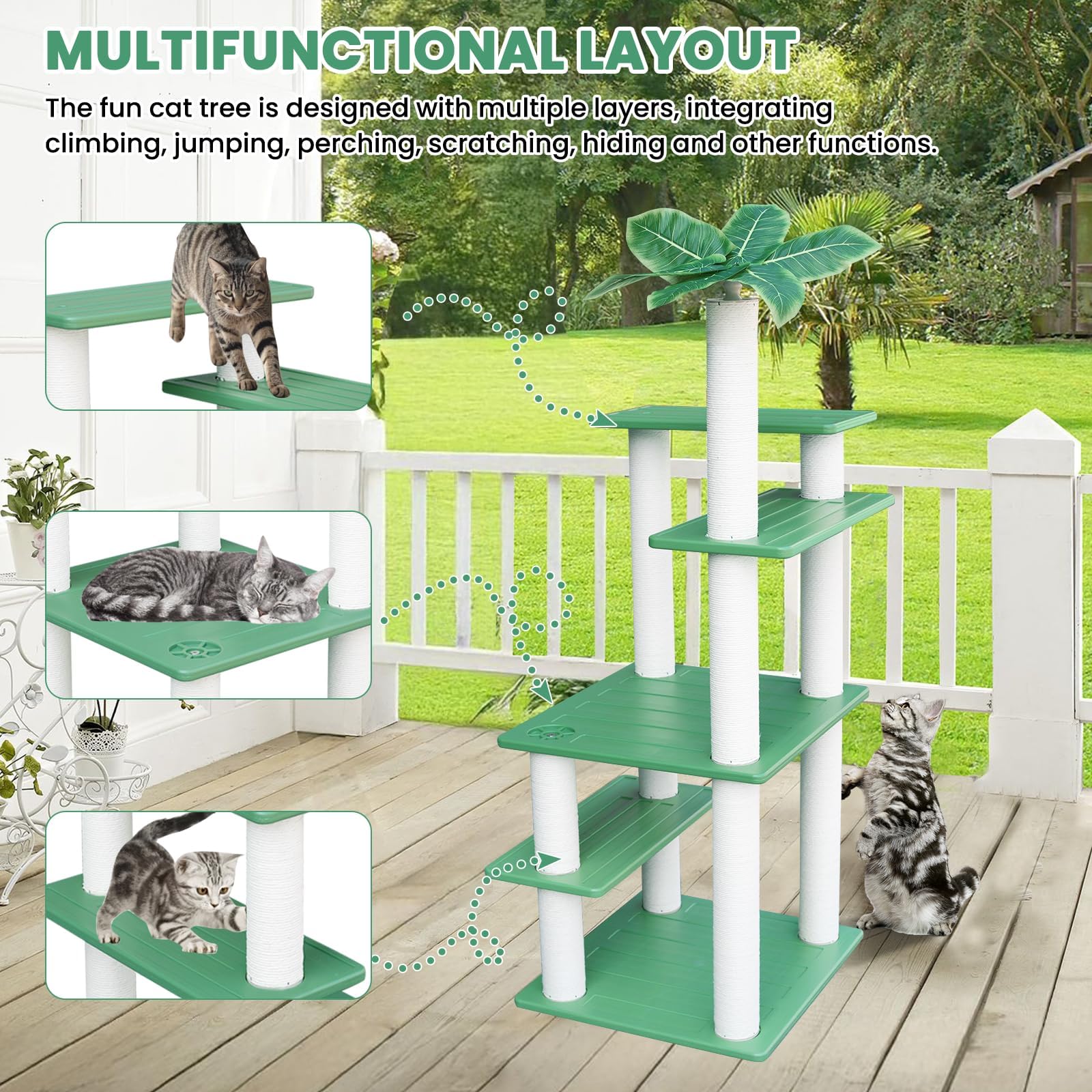 Tall Cat Tree for Outdoor and Indoor Cats, Weatherproof Large Outdoor Cat Tree Tower with Scratching Posts