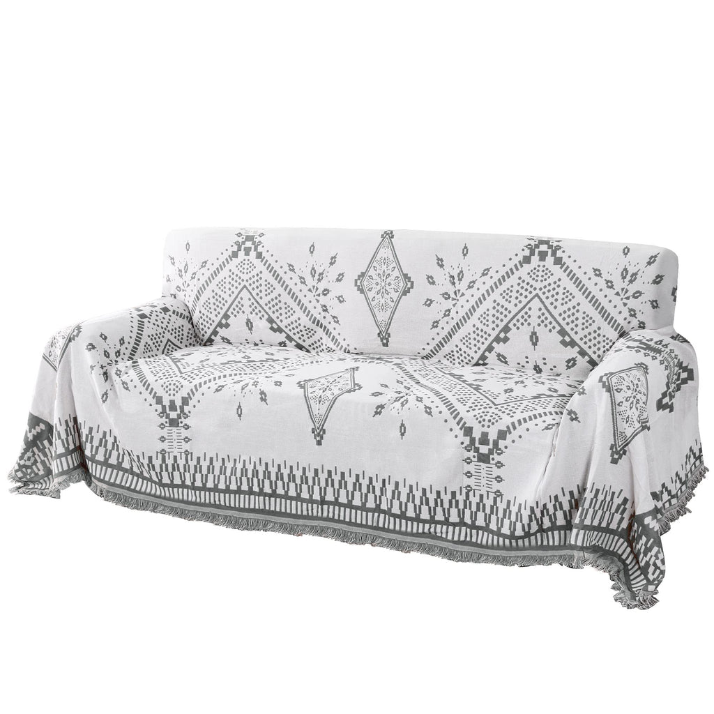 H.VERSAILTEX Cotton Sofa Covers Couch Cover Sofa Slipcover for Most Shape Sofas, Feature Thick Woven Jacquard Seamless with Tassels, Multi-Use Decorative for Couch (Medium: 71" x 91", Green)