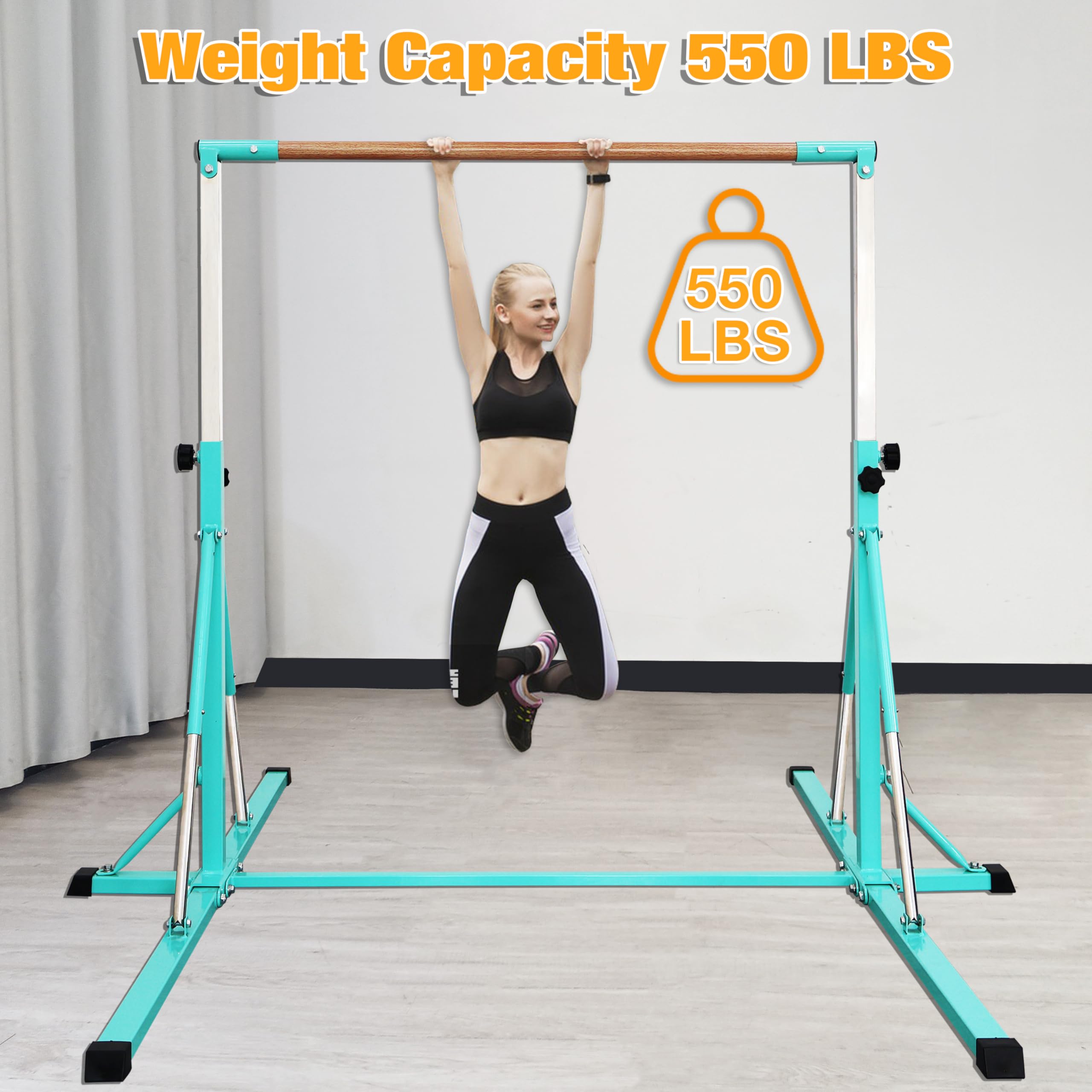 FC FUNCHEER Gymnastics Bar for Kids Ages 3-15, 35" to 60" Adjustable Height, 4FT Wide Base - Professional Kip Bar with 360° Stability & Fiberglass Crossbar, Easy Fold&Solid Design for Home Training