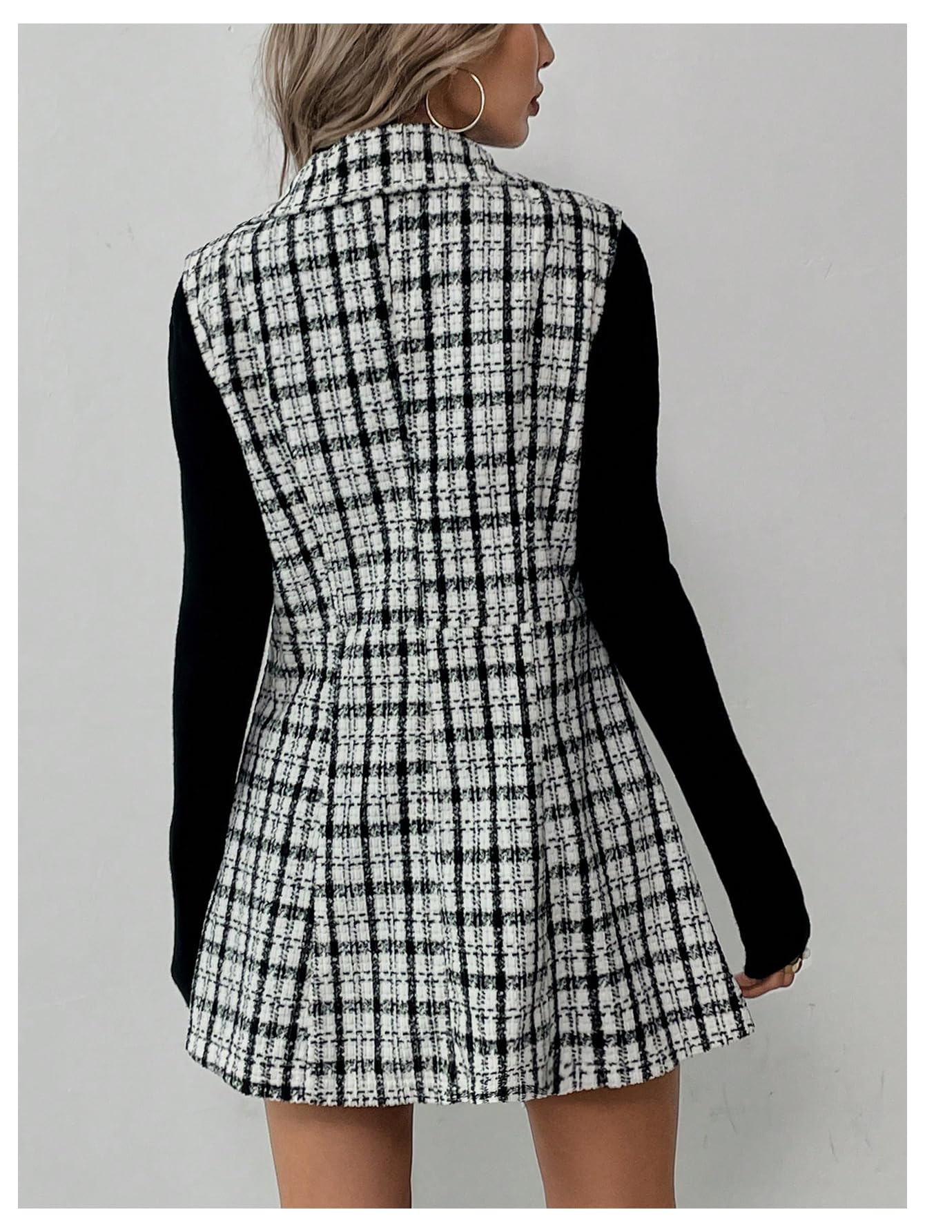 Floerns Women's 2 Piece Outfit Workwear Plaid Print Lapel Neck Vest Blazer and Skirt Set