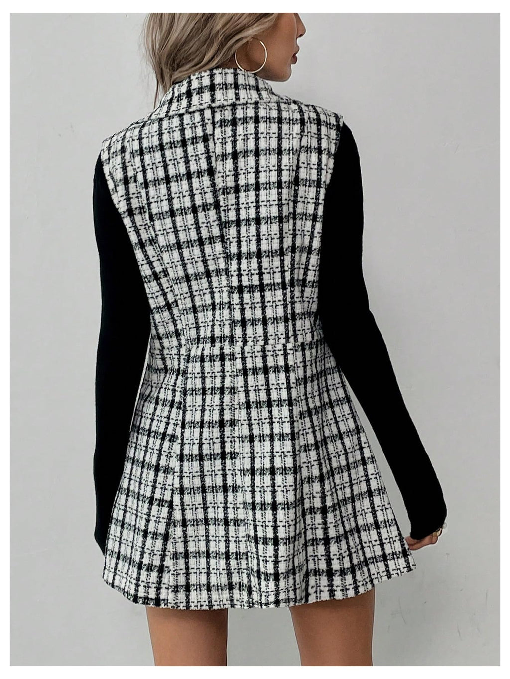 Floerns Women's 2 Piece Outfit Workwear Plaid Print Lapel Neck Vest Blazer and Skirt Set