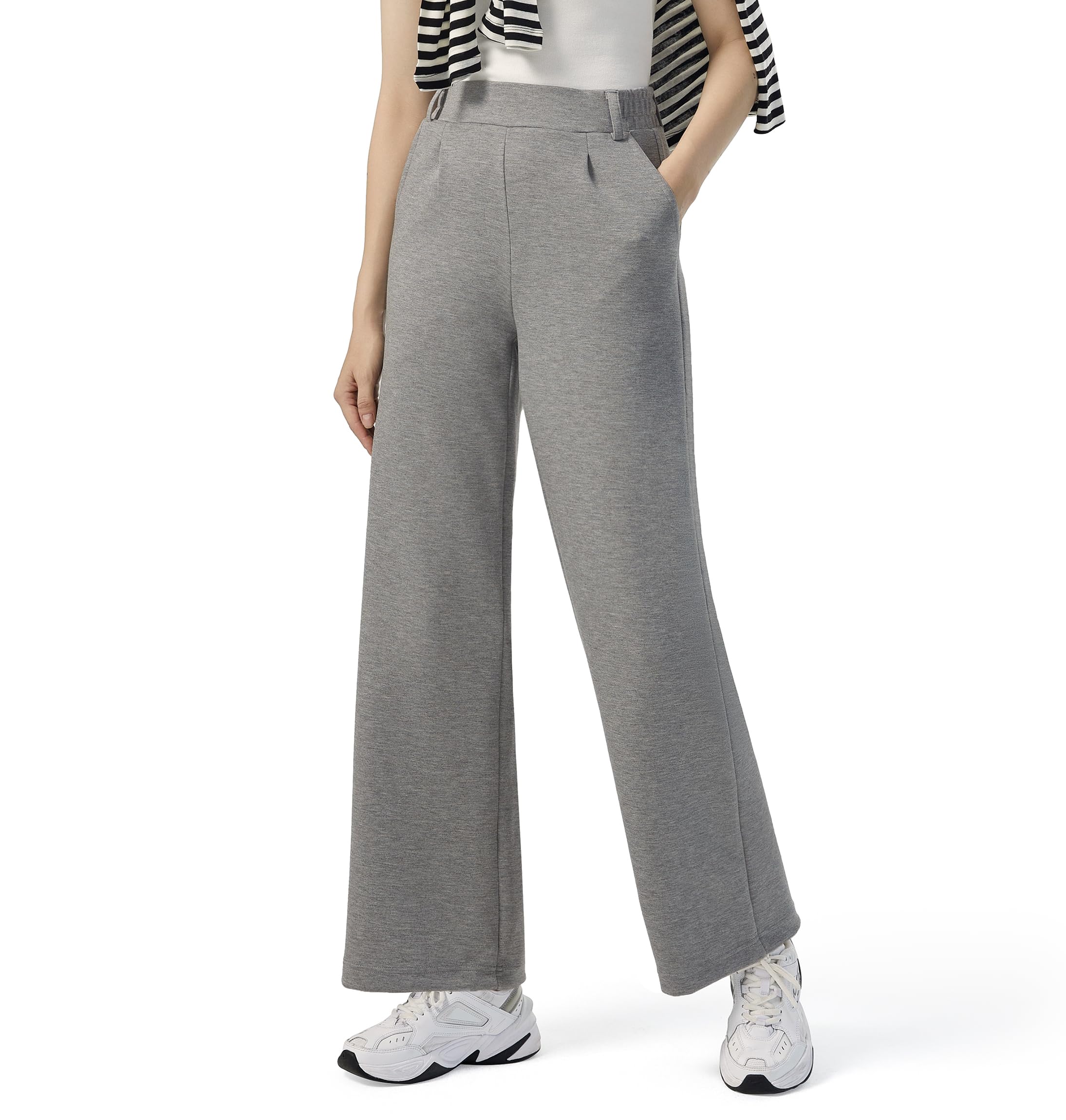 AFITNE Womens Wide Leg Work Pants High Waist Pull On Dress Pants Elastic Waistband Casual Slacks with Thick Fabric