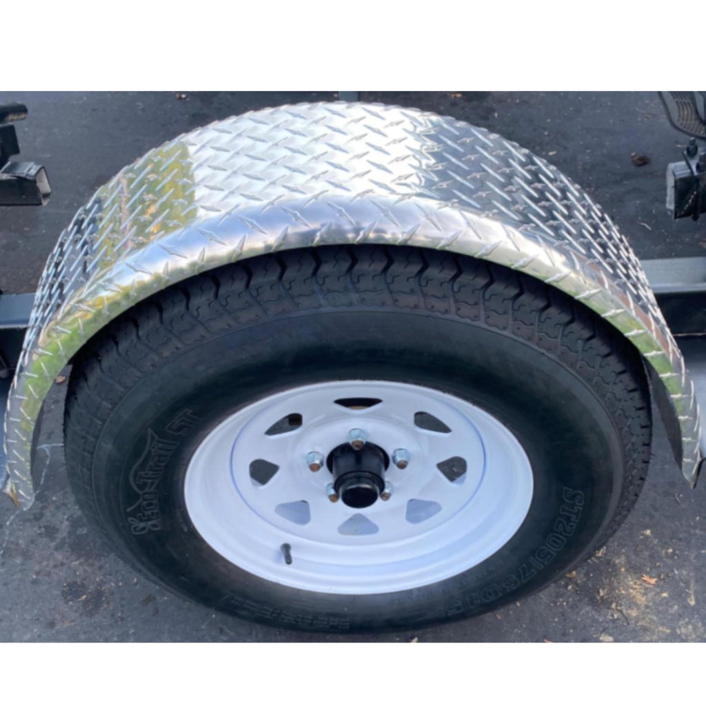 Tie Down Trailer Fenders Single Axle – Diamond Plated, Made in USA – Aluminum Trailer Fender – for 13-16" Wheels – 31.48" L x 8" W x 13.12" H (1 Fender)
